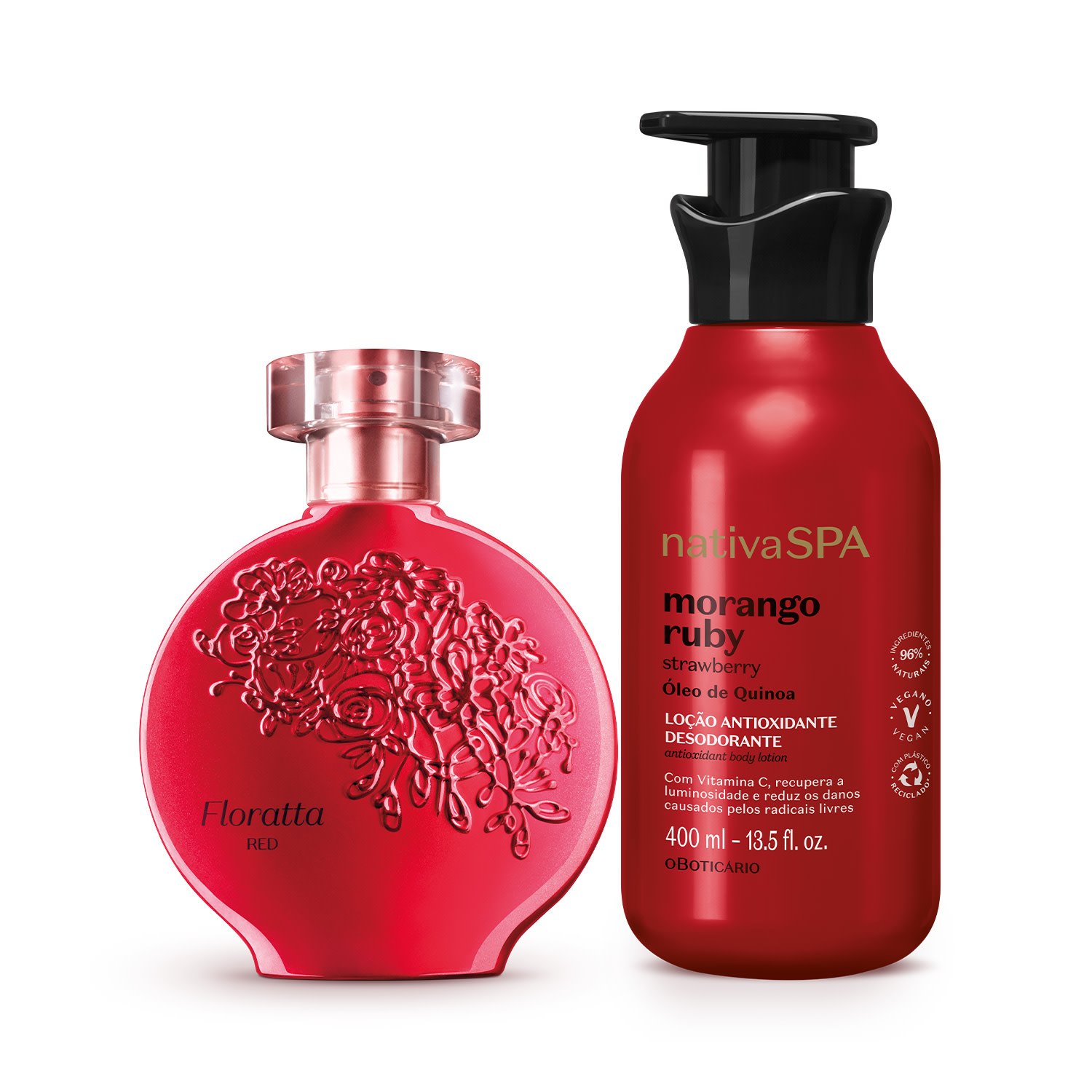 Combo Floratta Red Desodorante Colônia 75ml + Loção Corporal Nativa Spa Morango Ruby 400ml