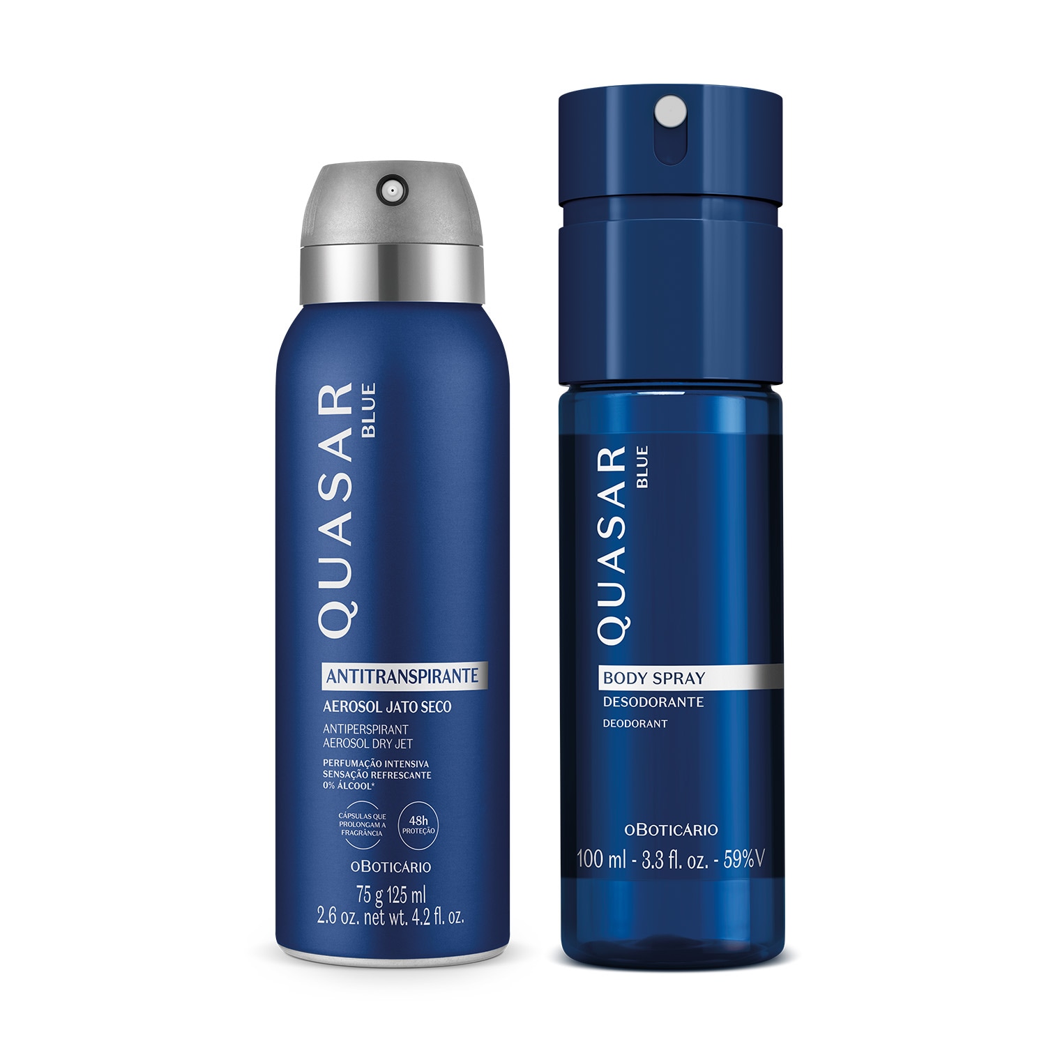 Combo Quasar Blue: Desodorante Antitranspirante Aerossol 75g/125ml + Body Spray 100ml