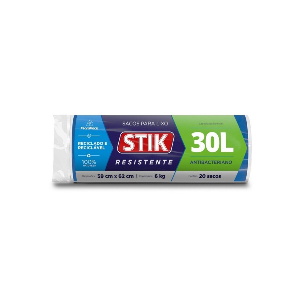Saco de Lixo Azul 30 Litros 59x62cm Stik - 10121046 - Pacote 20 Unidades
