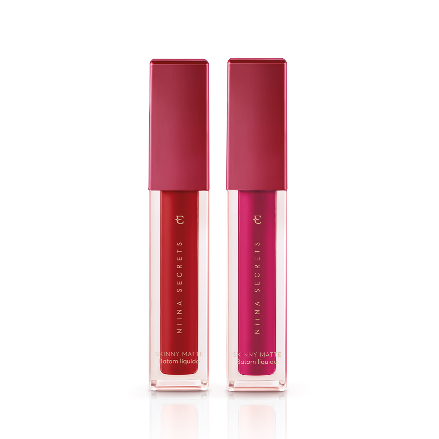 Combo Batom Líquido Niina Secrets Skinny Matte: Vermelho Hibisco 5ml + Pink Peônia 5ml