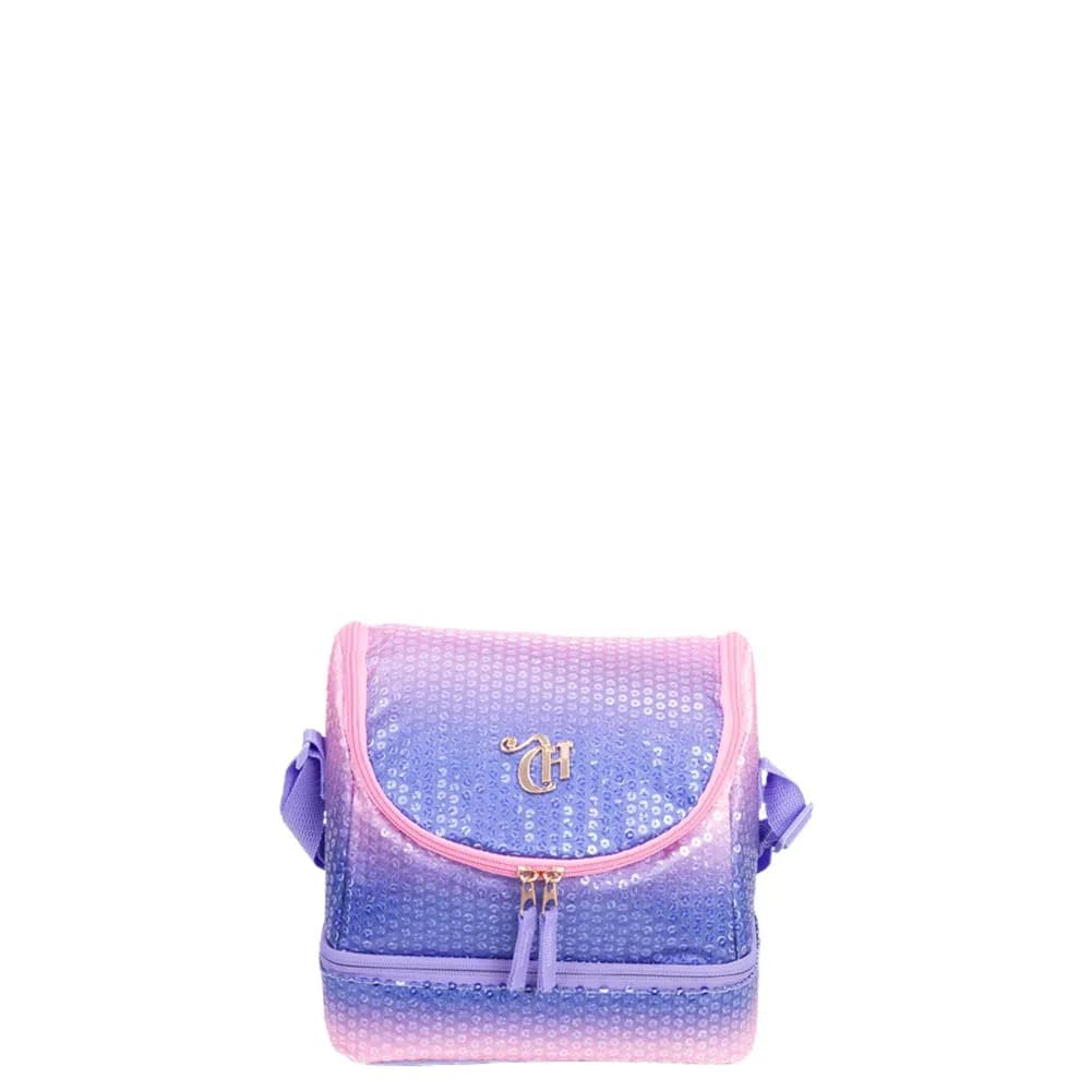 Lancheira Sestini Capricho Paetê com 2 Compartimento Rosa Lilas