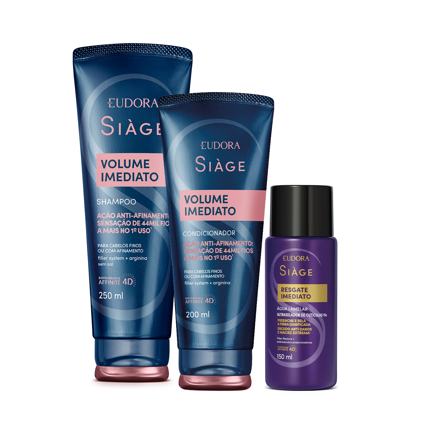 Combo Shampoo Volume Imediato 250ml + Condicionador 200ml + Água Lamelar Resgate Imediato 150ml