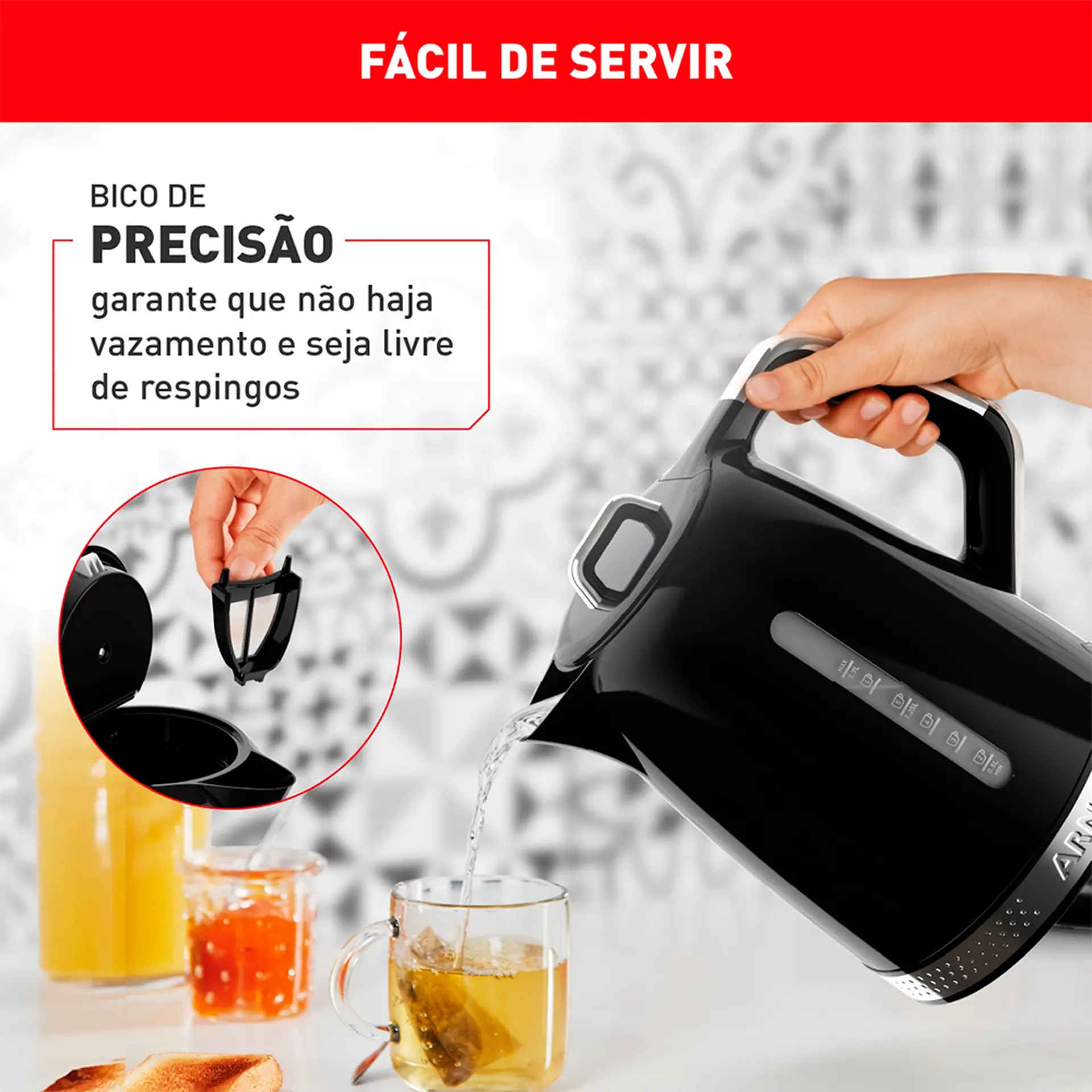 Chaleira Elétrica Arno Soleil 1,7L 1500W - Preto - 110 Volts