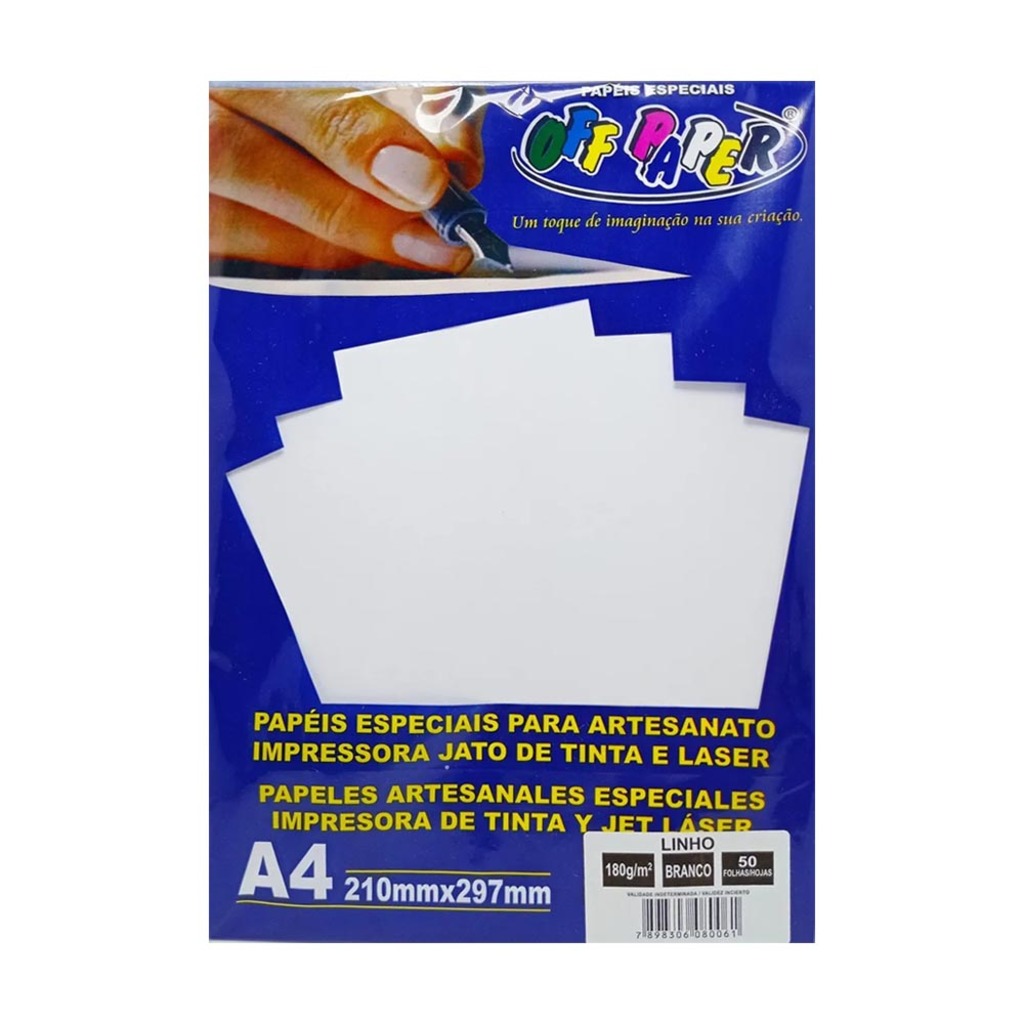 Papel Linho A4 com 50 Folhas 180 Gramas Branco - Off Paper - 00006