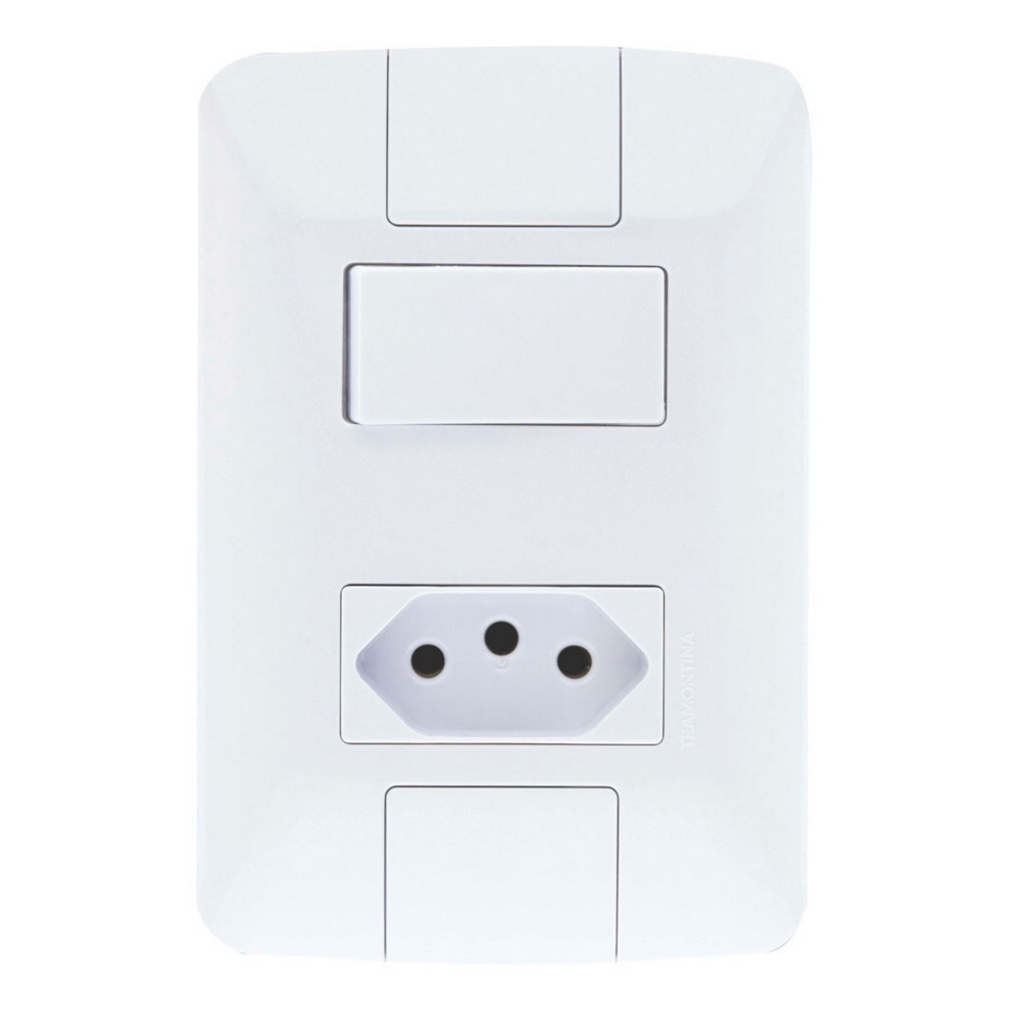 Interruptor 1 Simples 6A Tramontina Aria 57241/064 com 1 Tomada 10A + Espelho 4x2 Branco - 133299