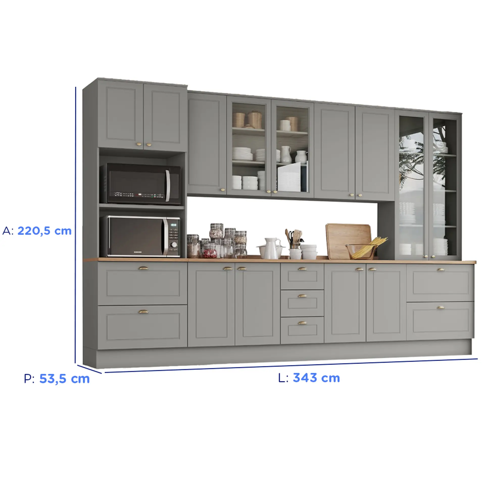 Cozinha Modulada 6 Peças 13 Portas 7 Gavetas Americana Henn - Cinza