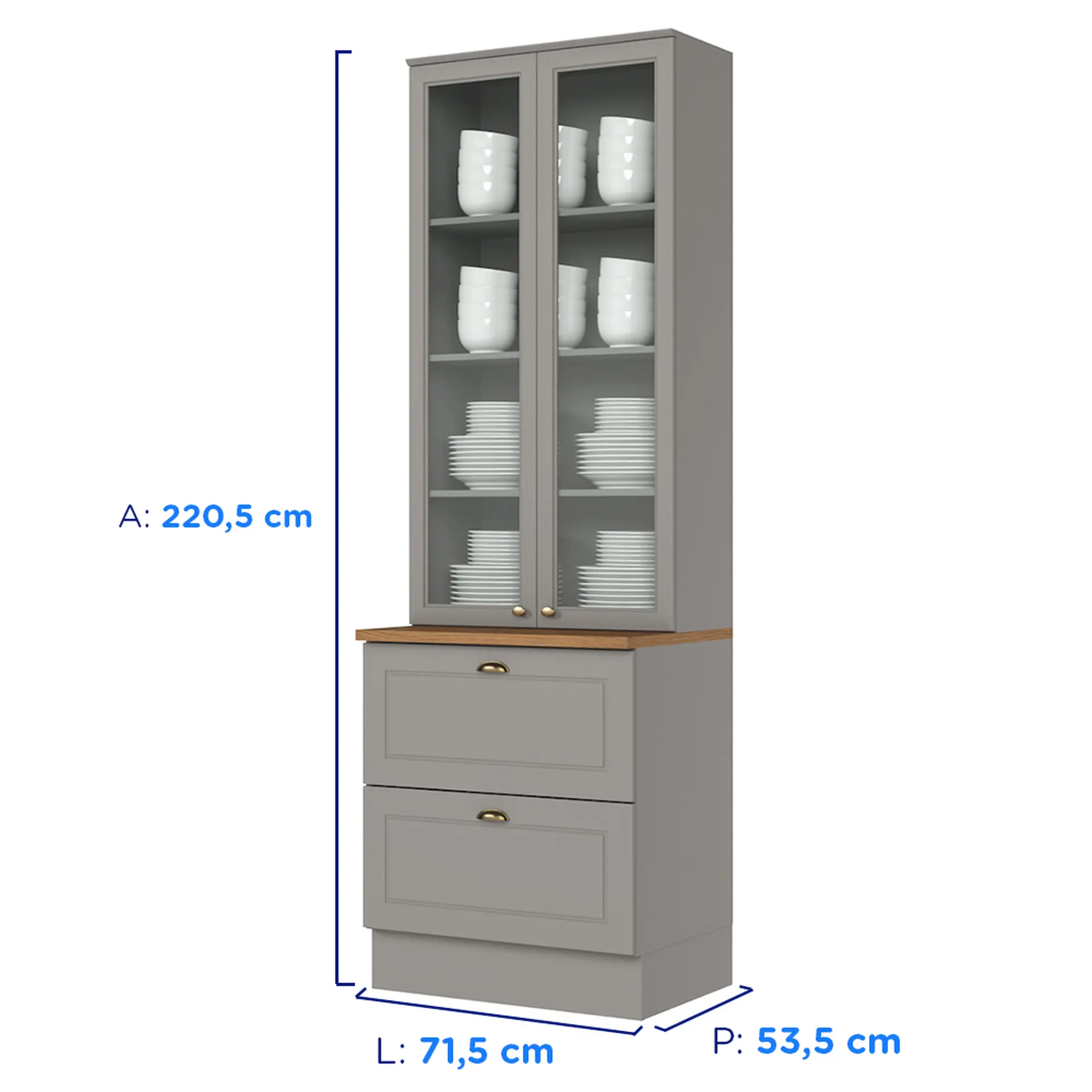 Cozinha Modulada 6 Peças 13 Portas 7 Gavetas Americana Henn - Cinza