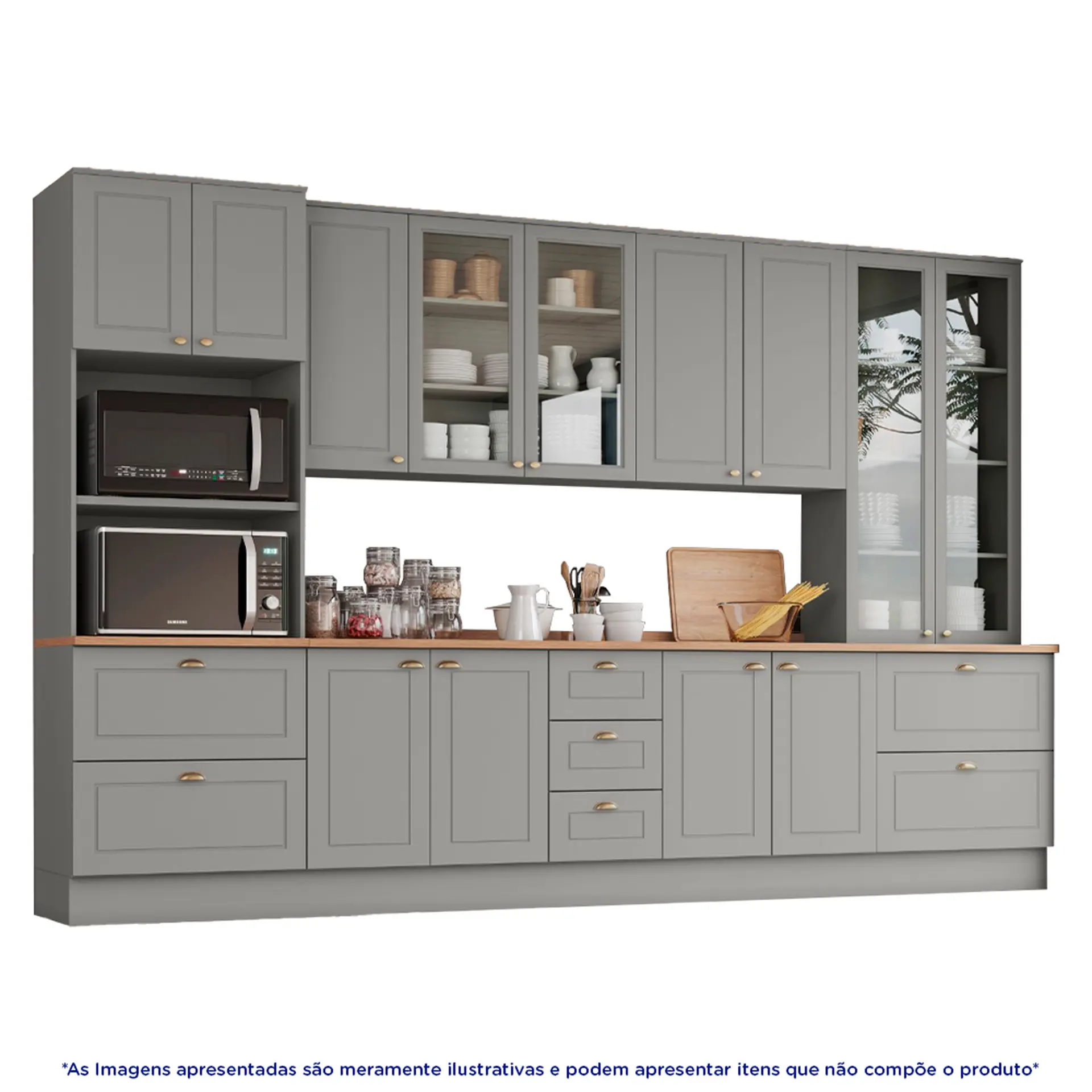 Cozinha Modulada 6 Peças 13 Portas 7 Gavetas Americana Henn - Cinza