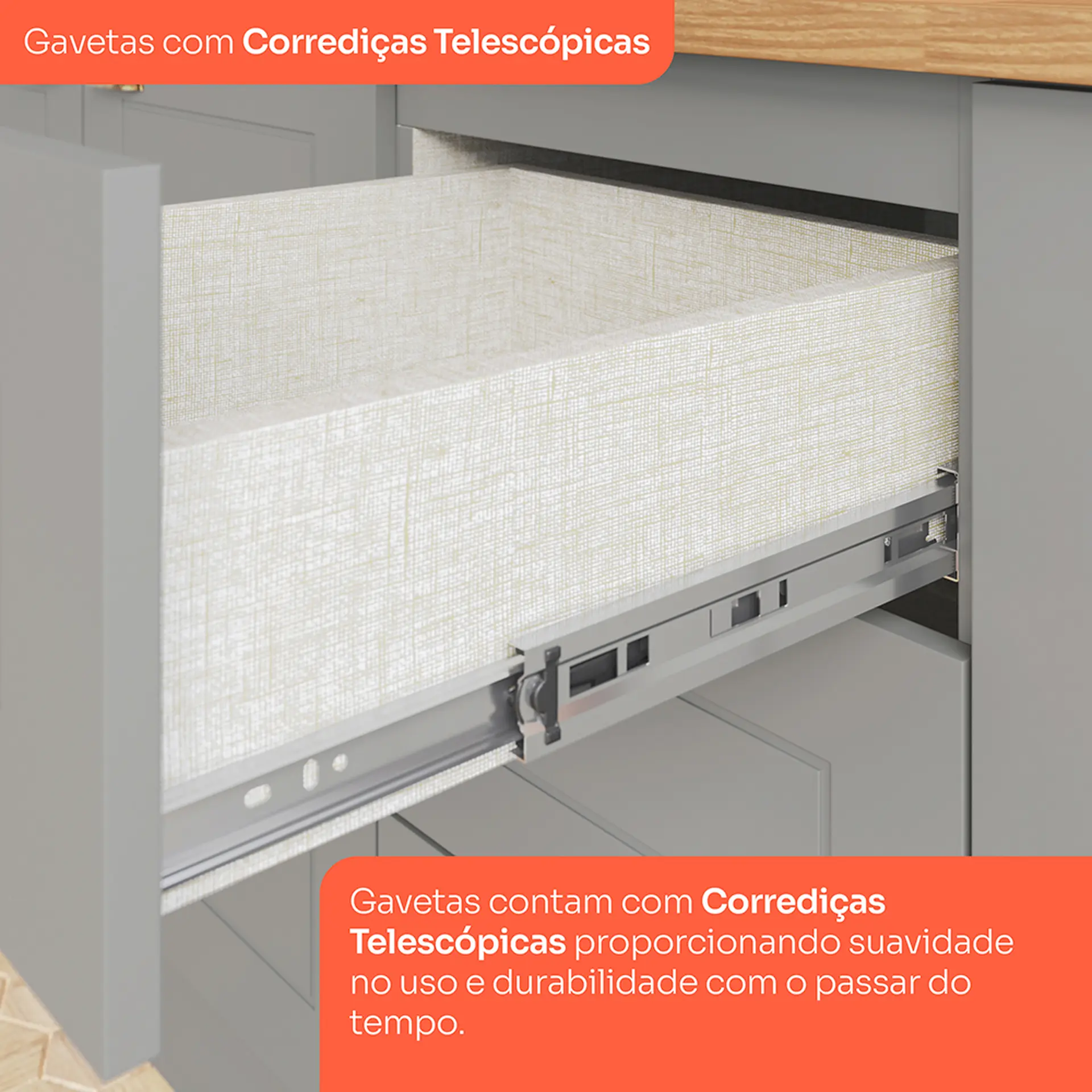 Cozinha Modulada 6 Peças 13 Portas 7 Gavetas Americana Henn - Cinza