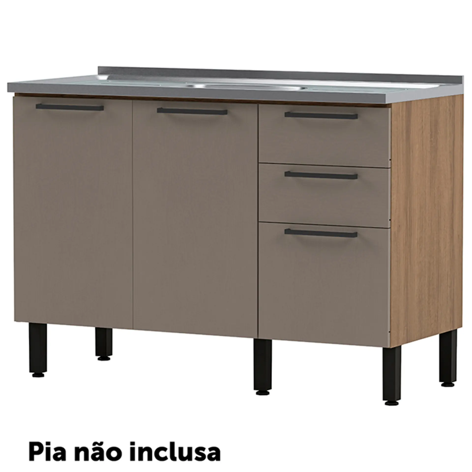 Cozinha Completa Modulada 5 Peças 12 Portas 3 Gavetas em MDP Caiena Telasul - Mel/Fume