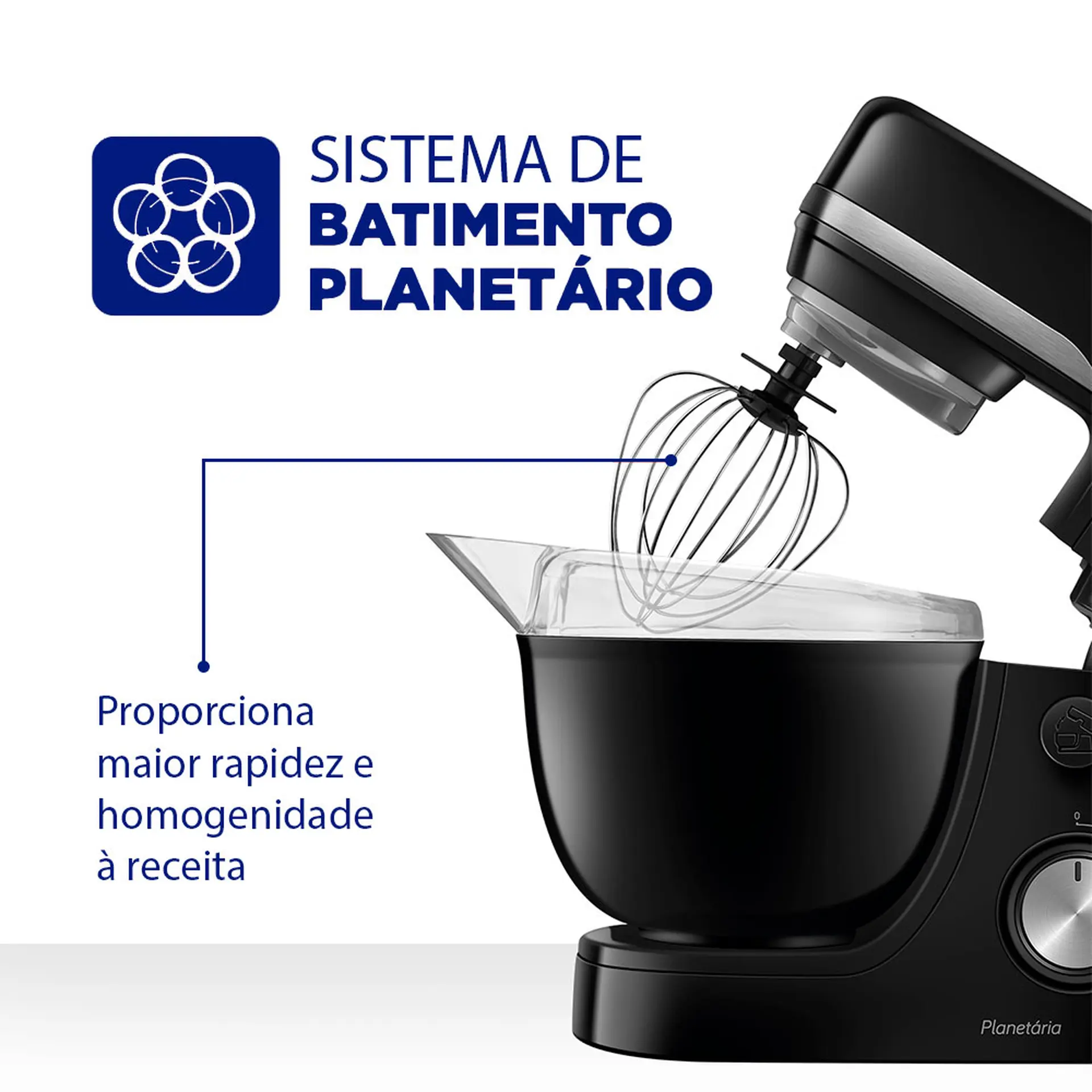Batedeira Planetária Mondial BP03-B com 12 Velocidades 700W Tigela 4,5L - Preto - 220 Volts