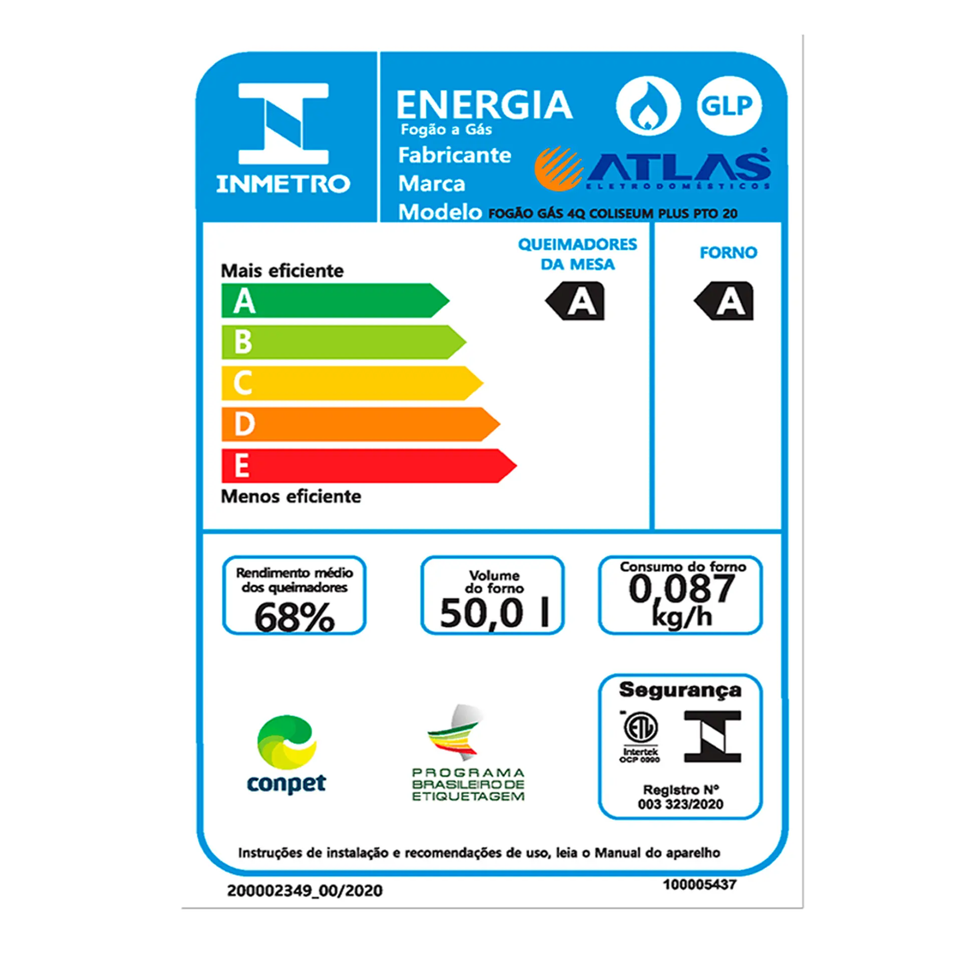 Fogão Atlas Coliseum Plus 4 Bocas Acendimento Manual Mesa de Inox Forno 50L - Preto