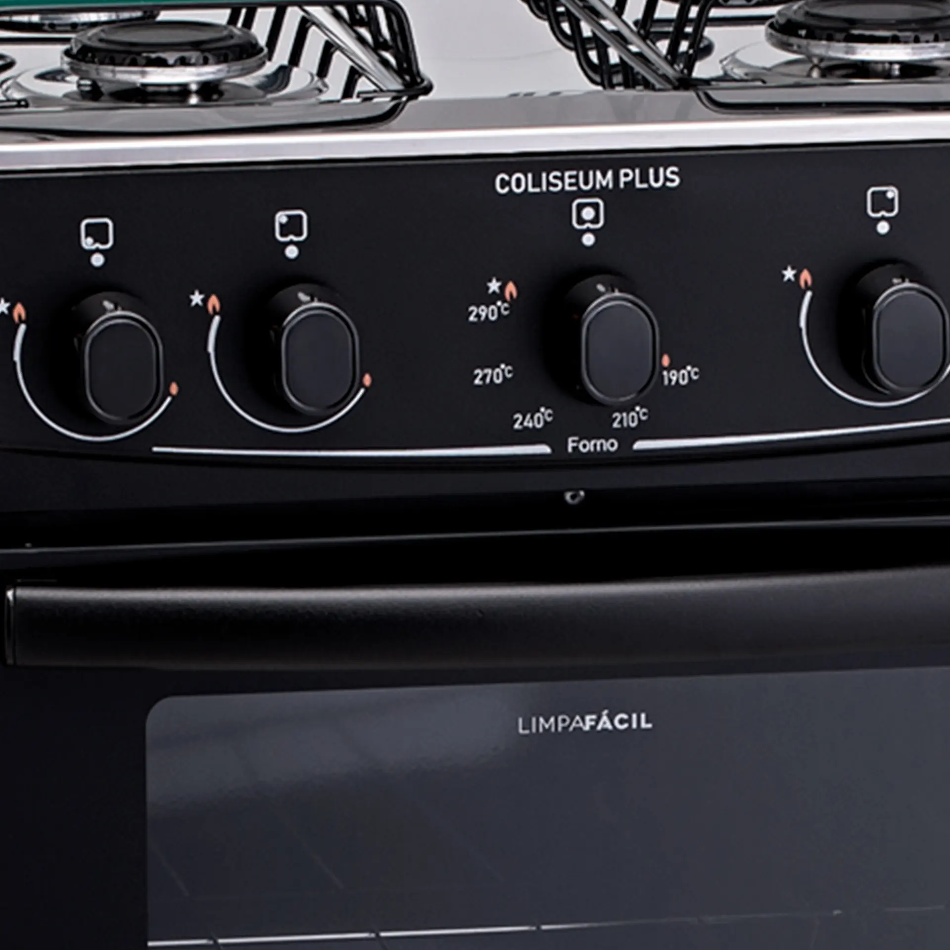 Fogão Atlas Coliseum Plus 4 Bocas Acendimento Manual Mesa de Inox Forno 50L - Preto