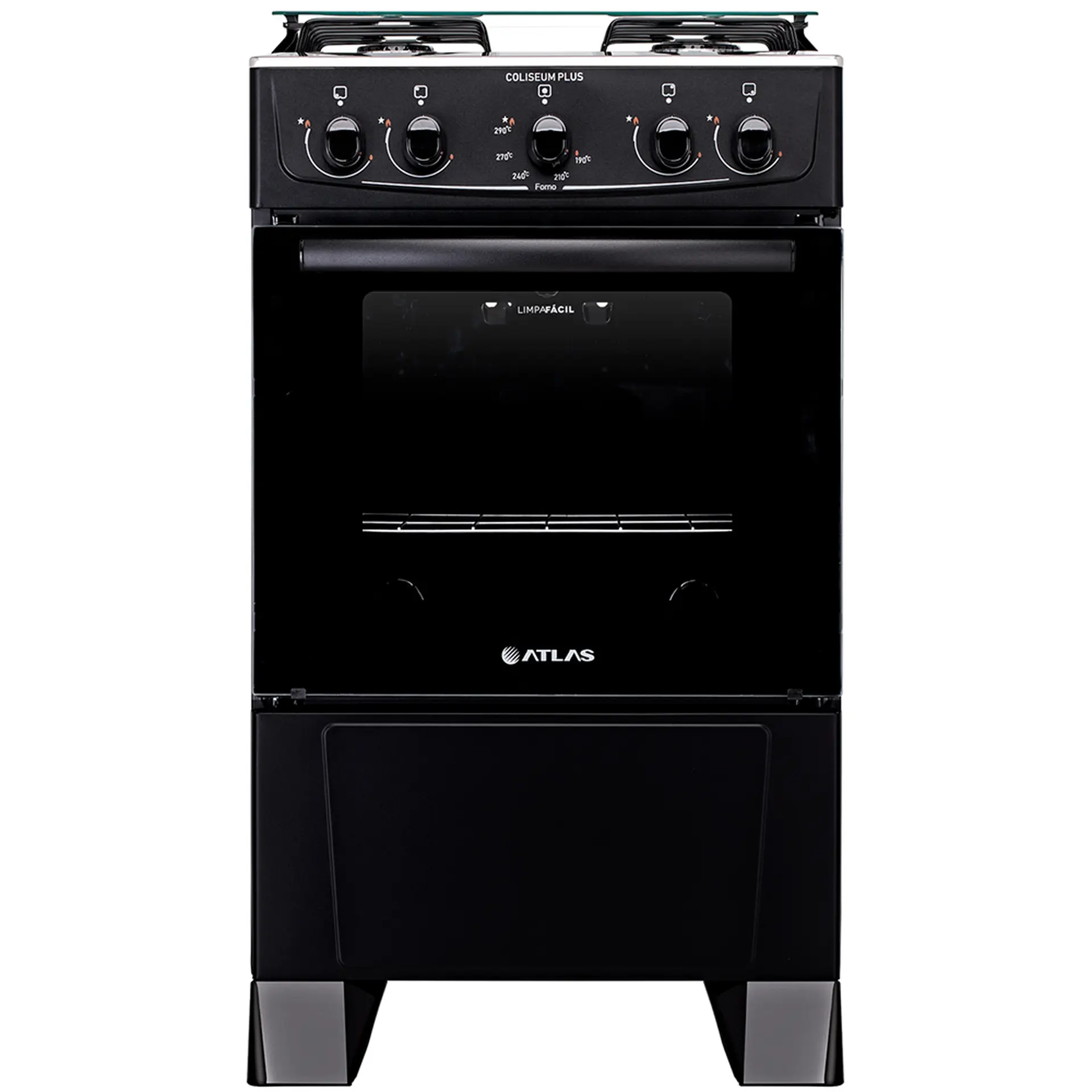 Fogão Atlas Coliseum Plus 4 Bocas Acendimento Manual Mesa de Inox Forno 50L - Preto