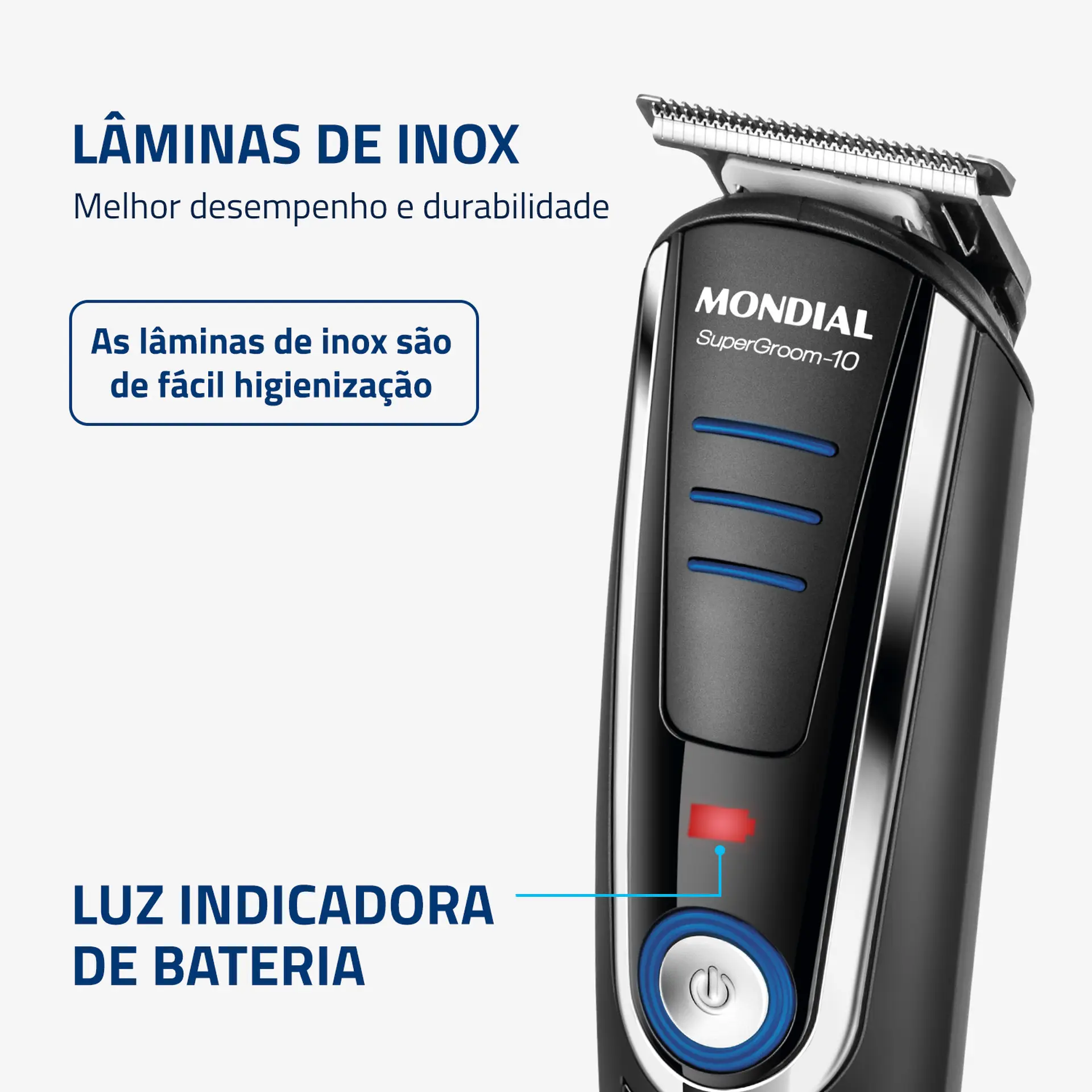 Aparador de Pelos Mondial Super Groom 10 BG-03 9 Pentes - Preto - Bivolt