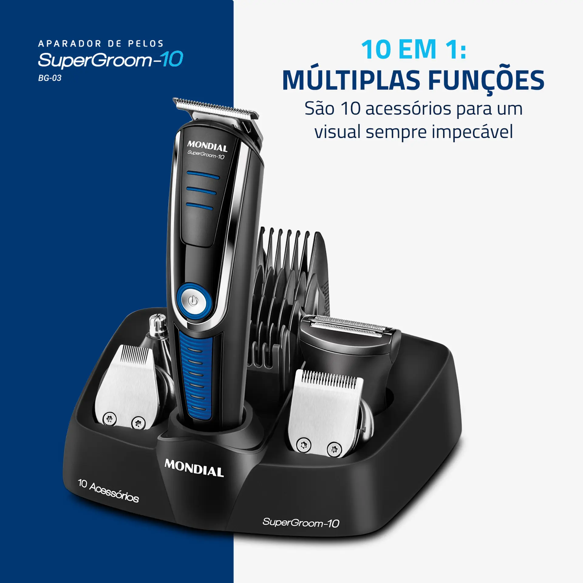 Aparador de Pelos Mondial Super Groom 10 BG-03 9 Pentes - Preto - Bivolt