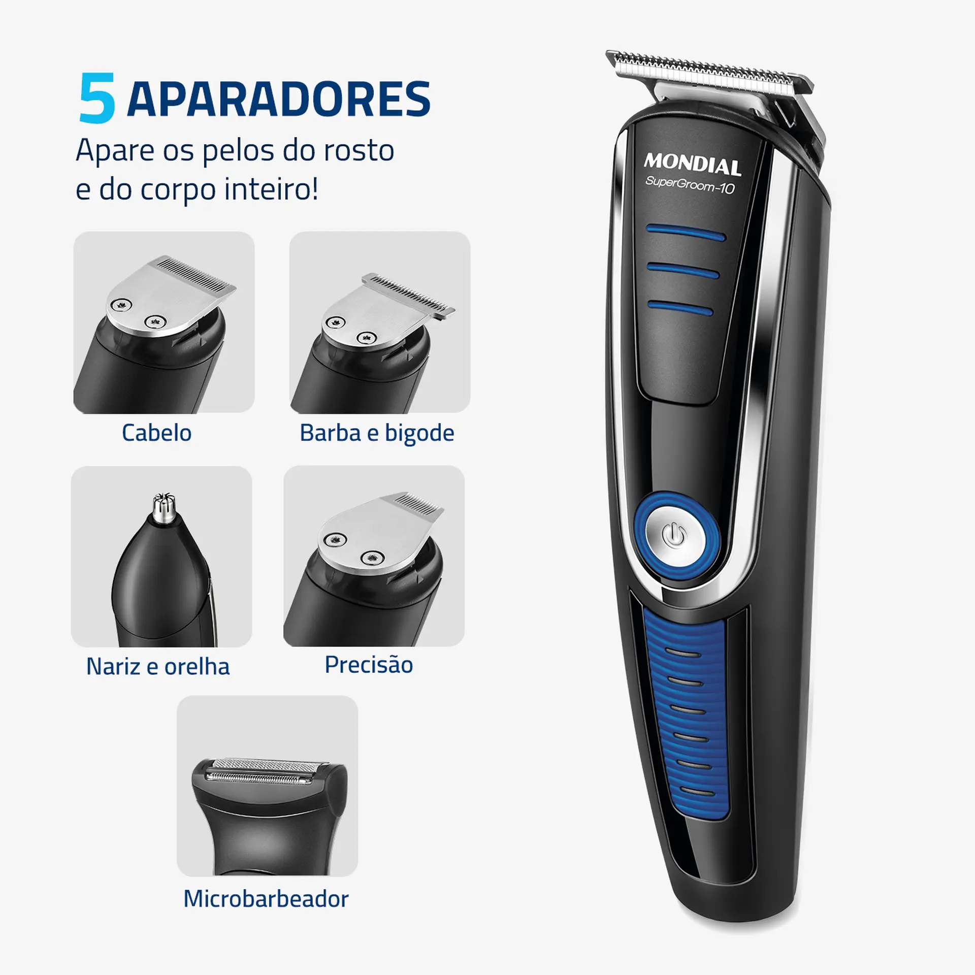 Aparador de Pelos Mondial Super Groom 10 BG-03 9 Pentes - Preto - Bivolt