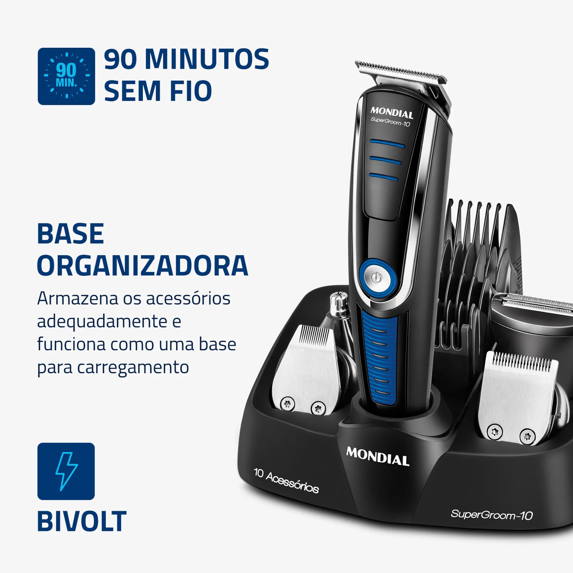 Aparador de Pelos Mondial Super Groom 10 BG-03 9 Pentes - Preto - Bivolt