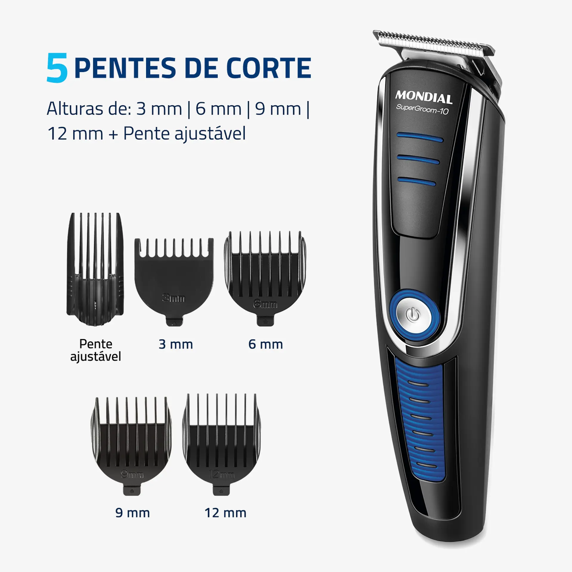 Aparador de Pelos Mondial Super Groom 10 BG-03 9 Pentes - Preto - Bivolt
