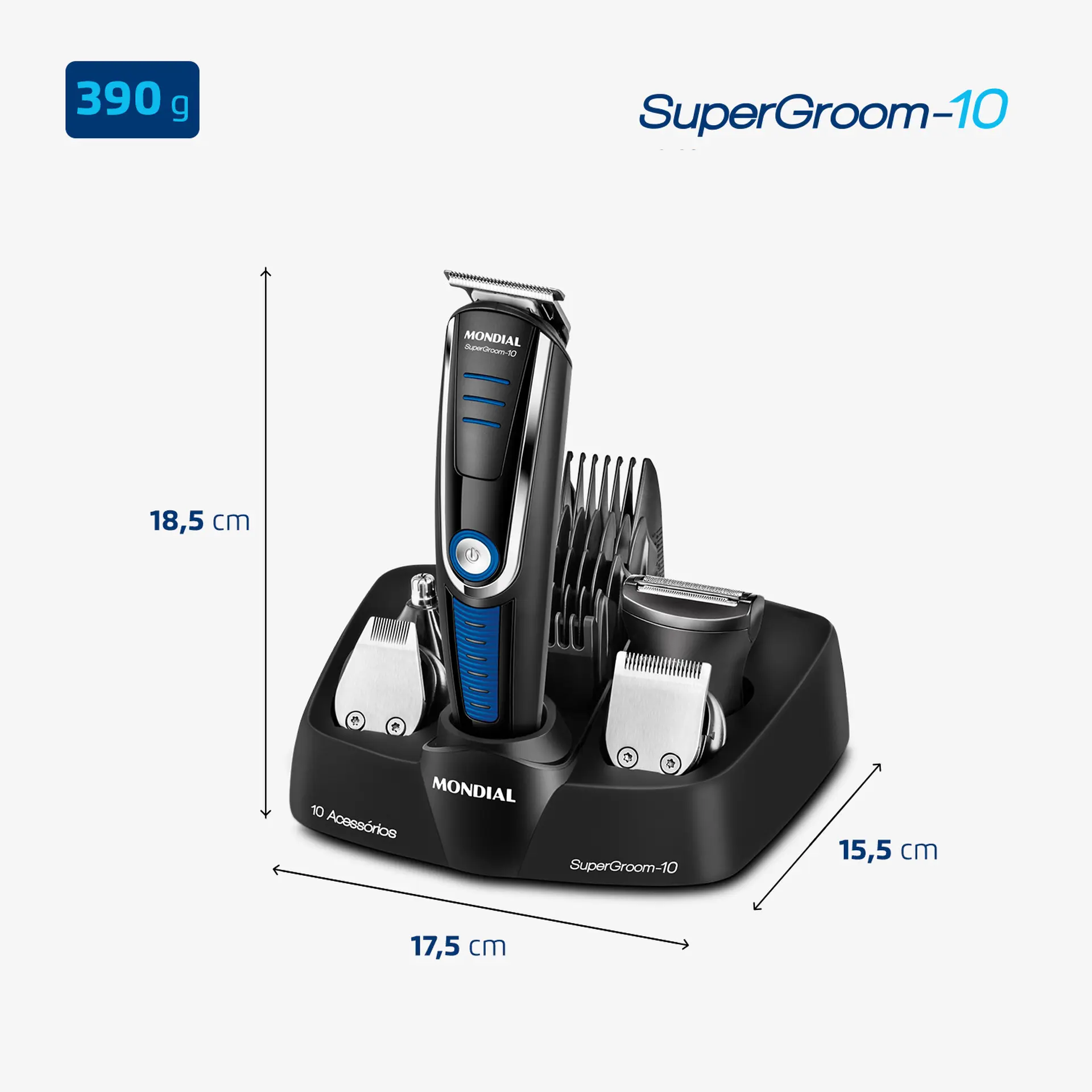 Aparador de Pelos Mondial Super Groom 10 BG-03 9 Pentes - Preto - Bivolt