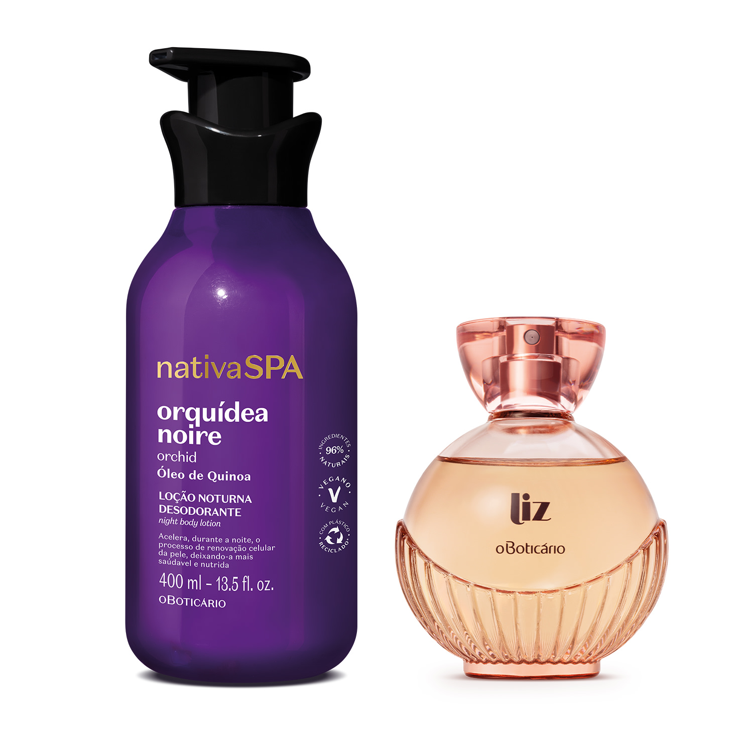 Combo Layering Flor de Fogo: Loção Corporal Nativa Spa Orquídea Noire 400ml + Liz Desodorante Colônia 100ml