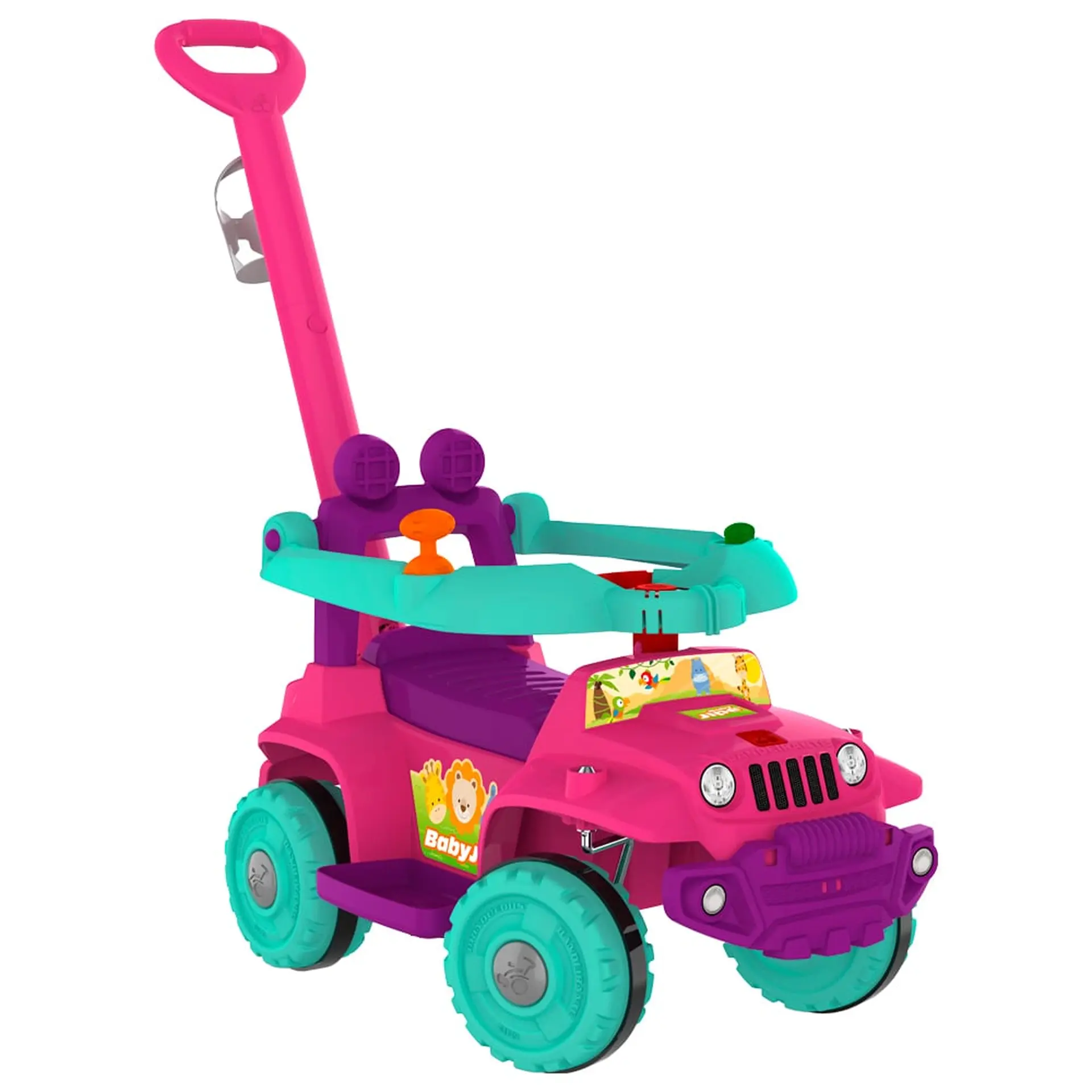 Carro de Passeio a Pedal Infantil com Função Andador Bandeirante Babyjipe - Rosa