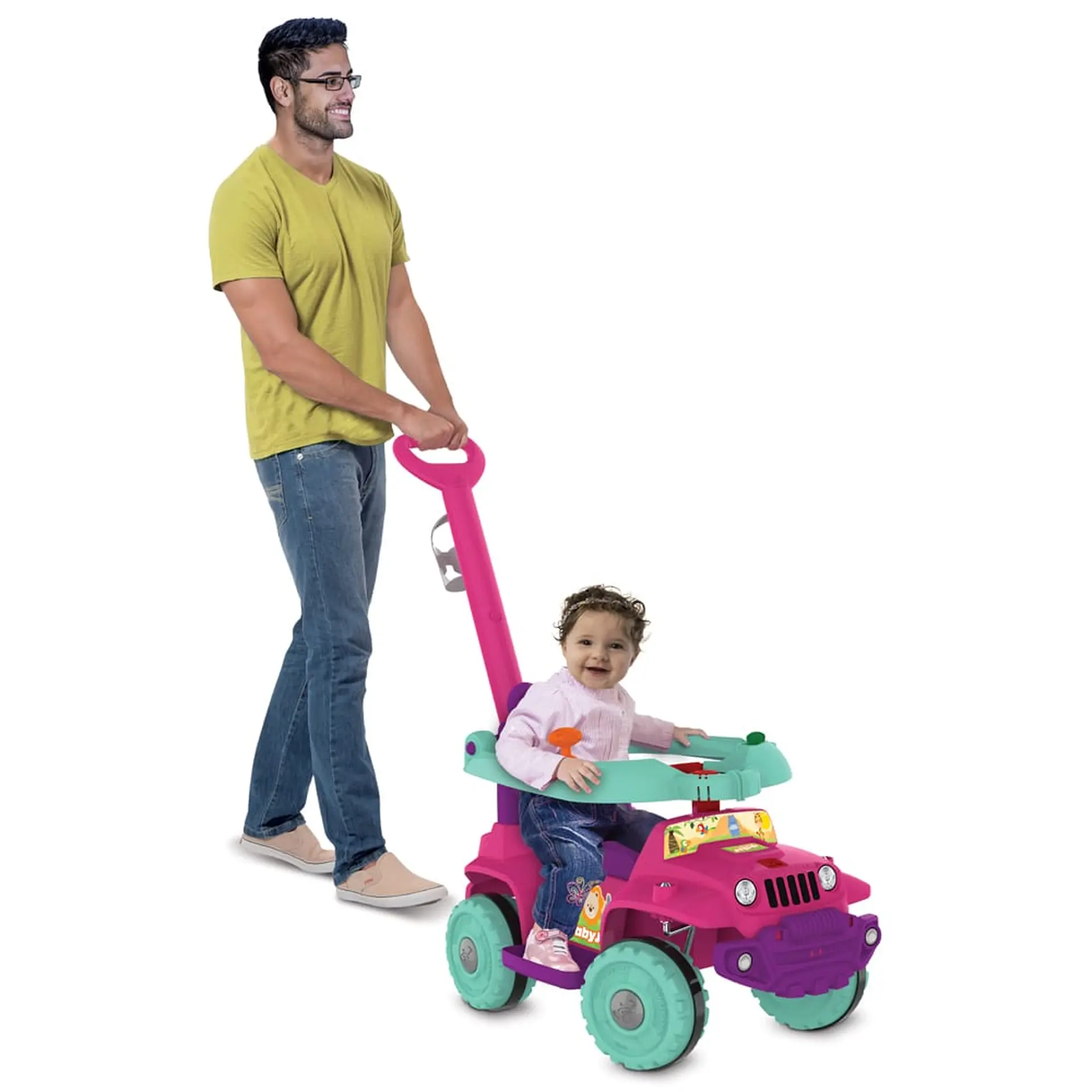 Carro de Passeio a Pedal Infantil com Função Andador Bandeirante Babyjipe - Rosa