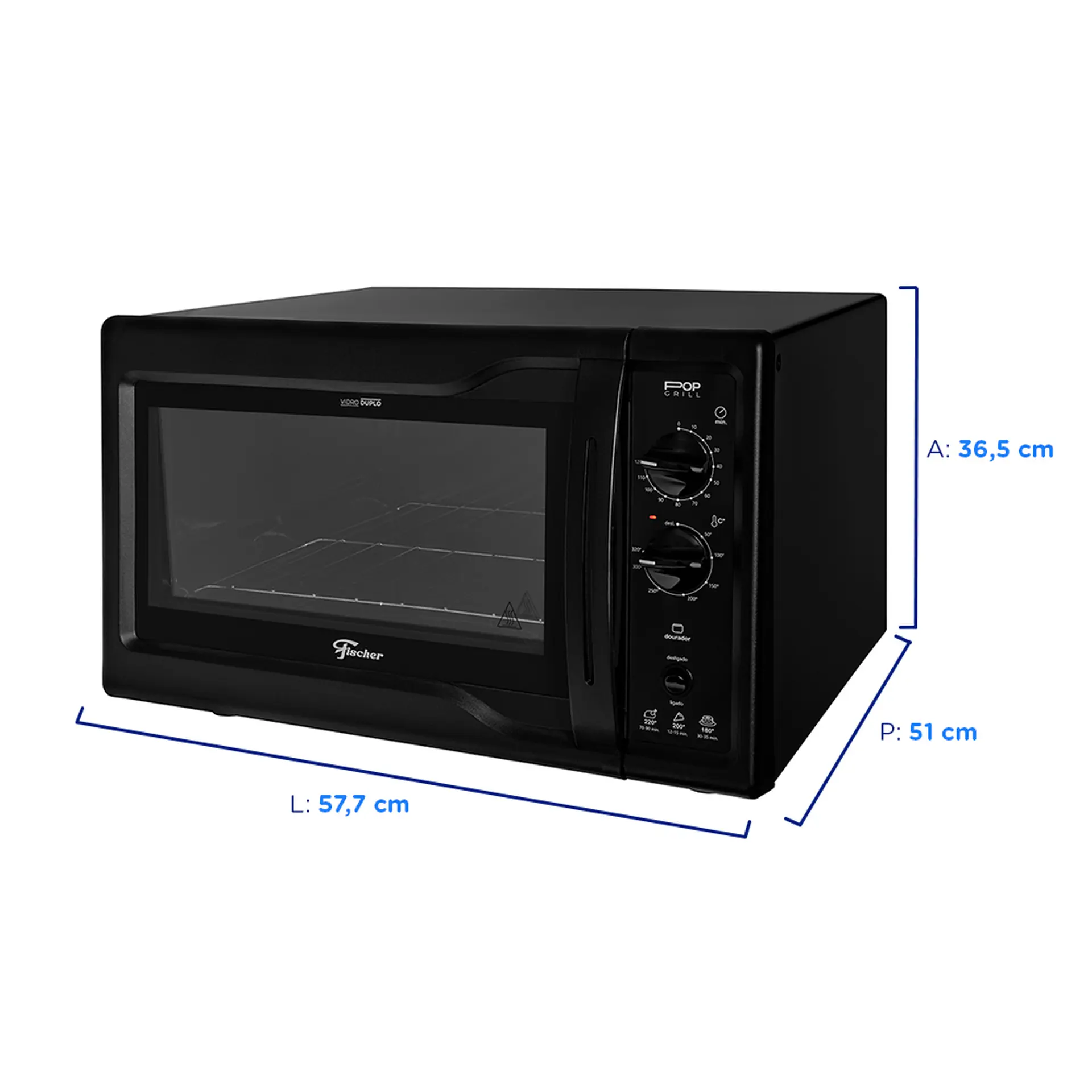 Forno Elétrico de Bancada 44 L Fischer Pop Grill 1750W - Preto - 110 Volts
