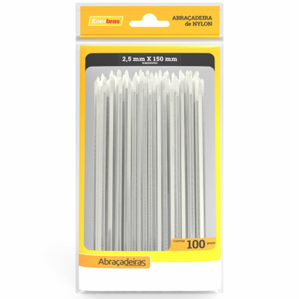 Abraçadeira Plástica Enerbras 2,5 x 150mm Branco A25-E150 - Pacote com 100 Unidades