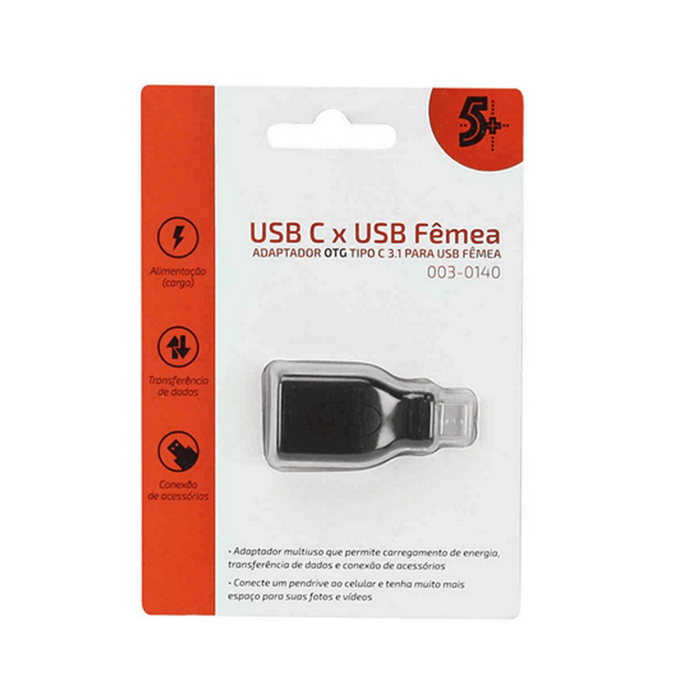 Adaptador OTG Type-C Macho X USB A Fêmea 3.1 Preto 5+ 0030140
