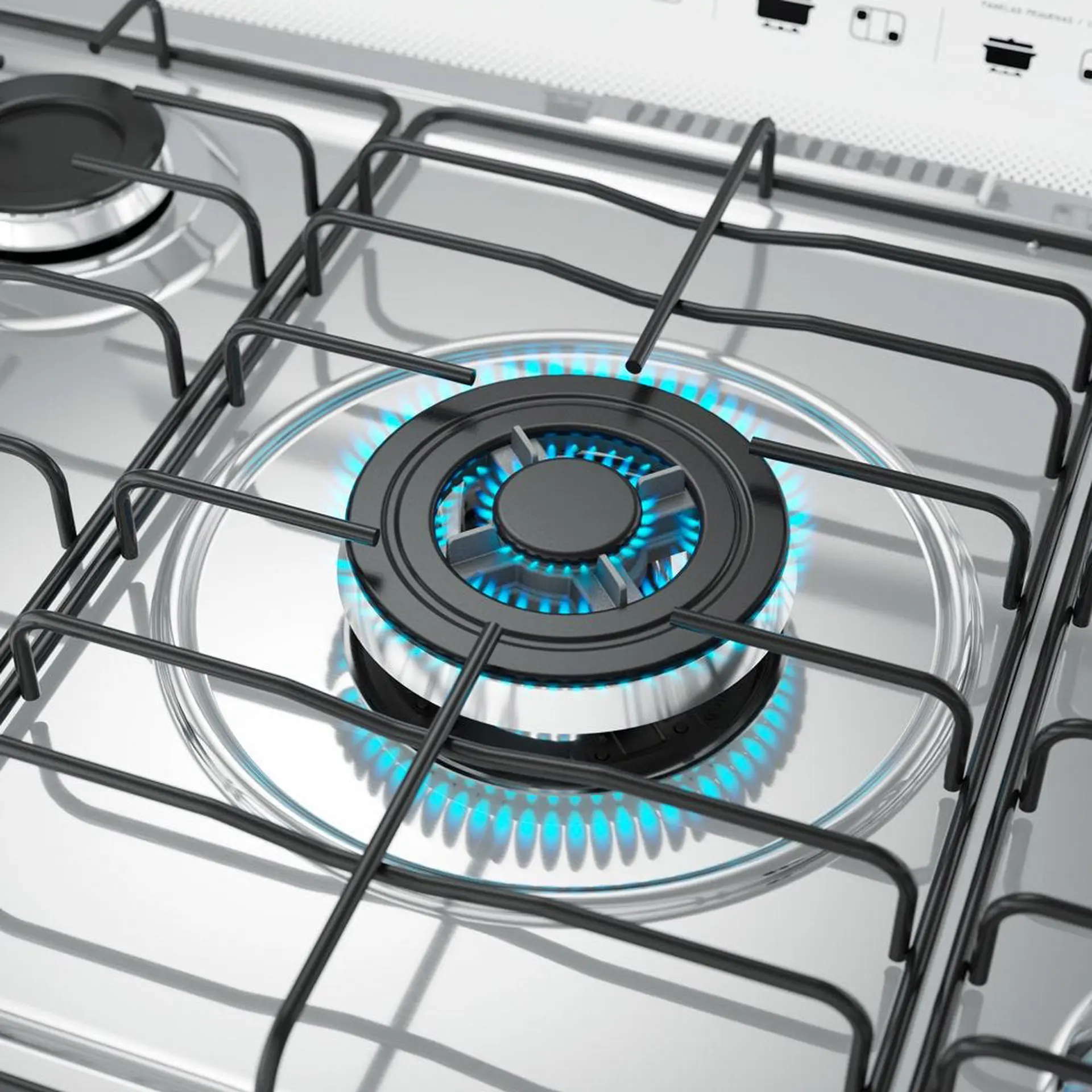 Fogão Mueller 5 Bocas Decorato G3 Automático Mesa de Inox Tripla Chama - Preto E Branco
