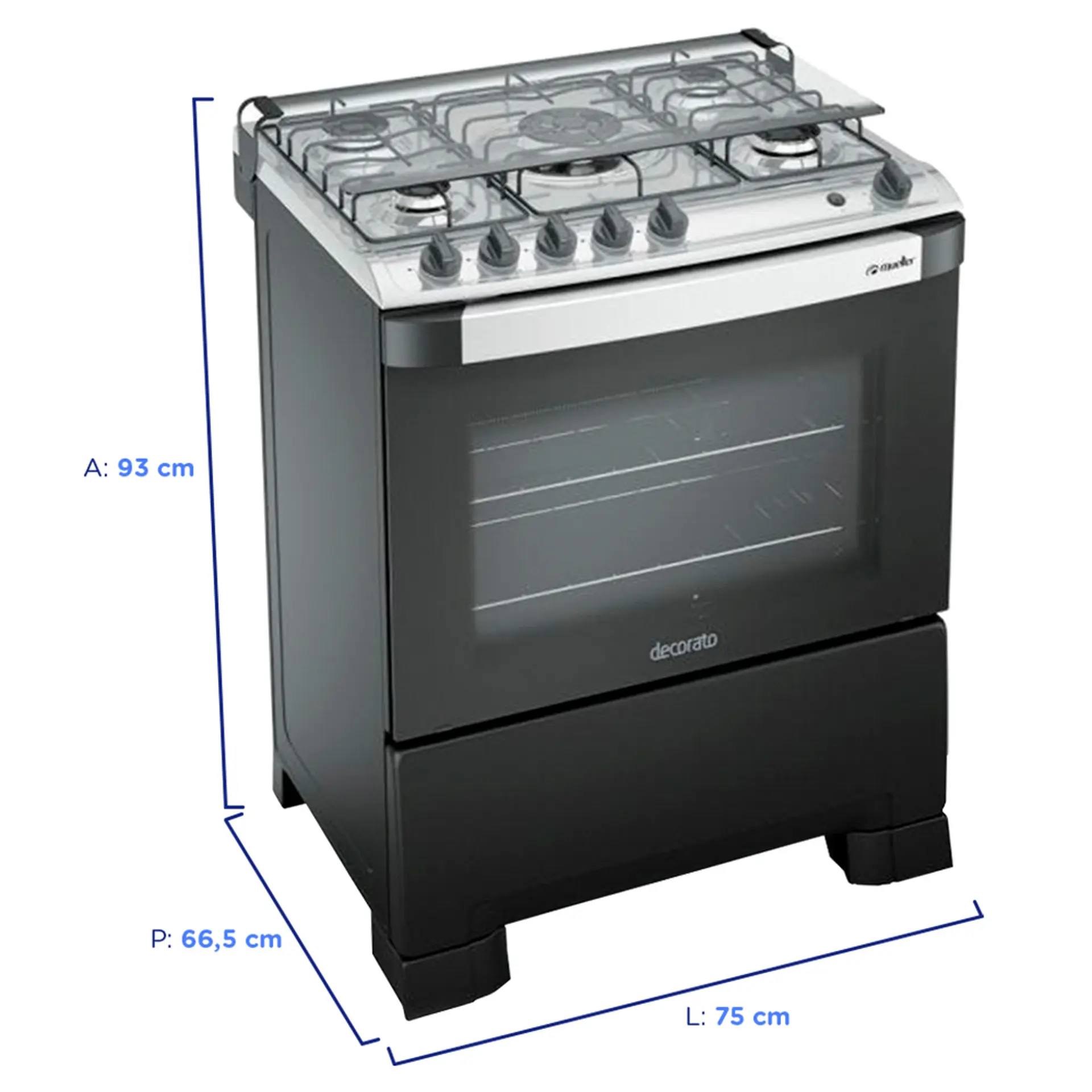 Fogão Mueller 5 Bocas Decorato G3 Automático Mesa de Inox Tripla Chama - Preto E Branco