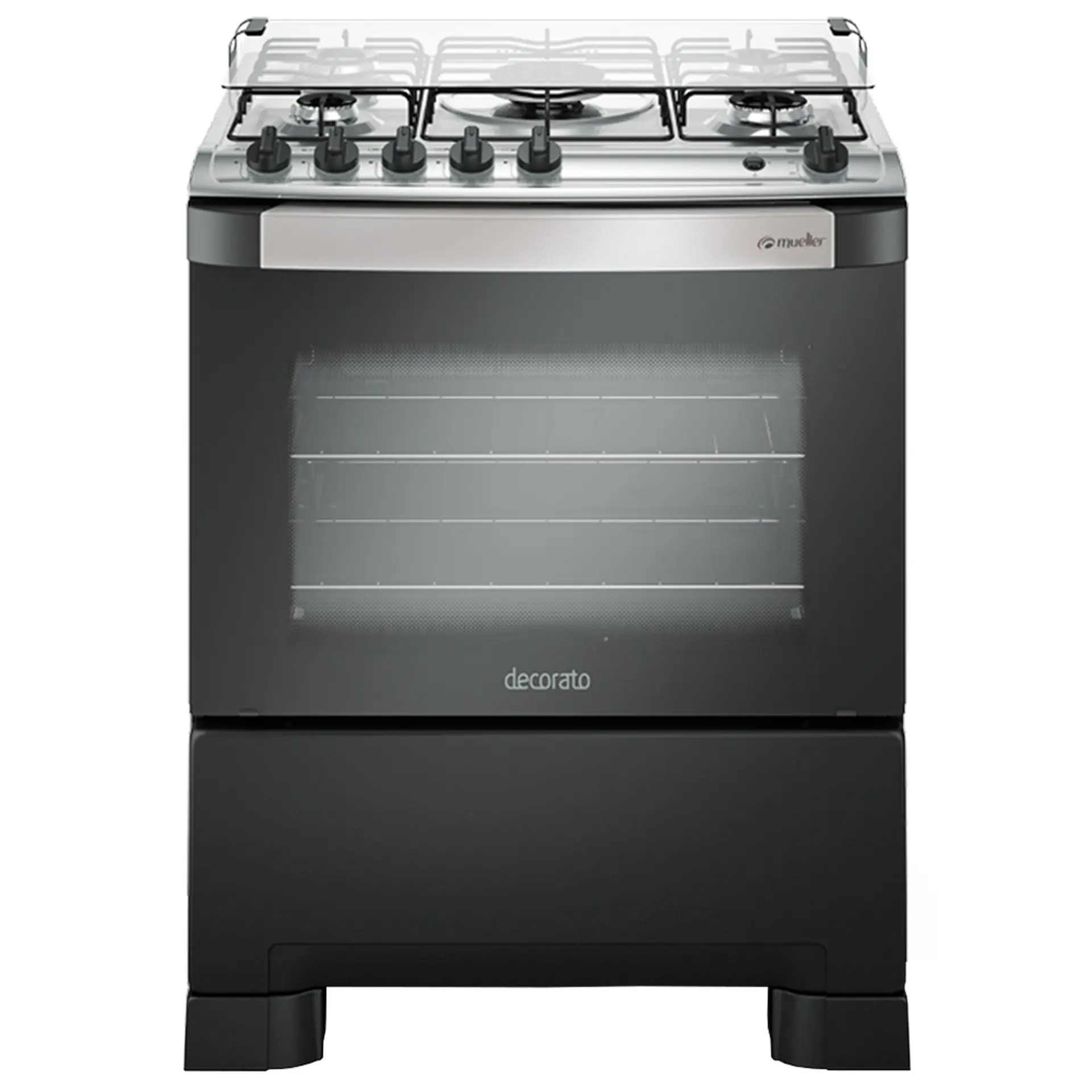 Fogão Mueller 5 Bocas Decorato G3 Automático Mesa de Inox Tripla Chama - Preto E Branco