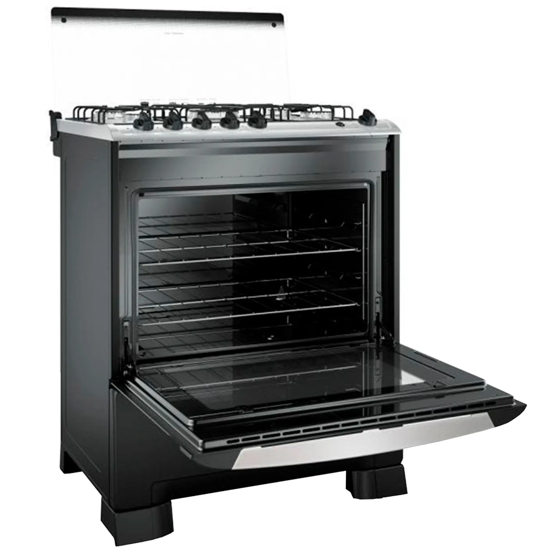 Fogão Mueller 5 Bocas Decorato G3 Automático Mesa de Inox Tripla Chama - Preto E Branco