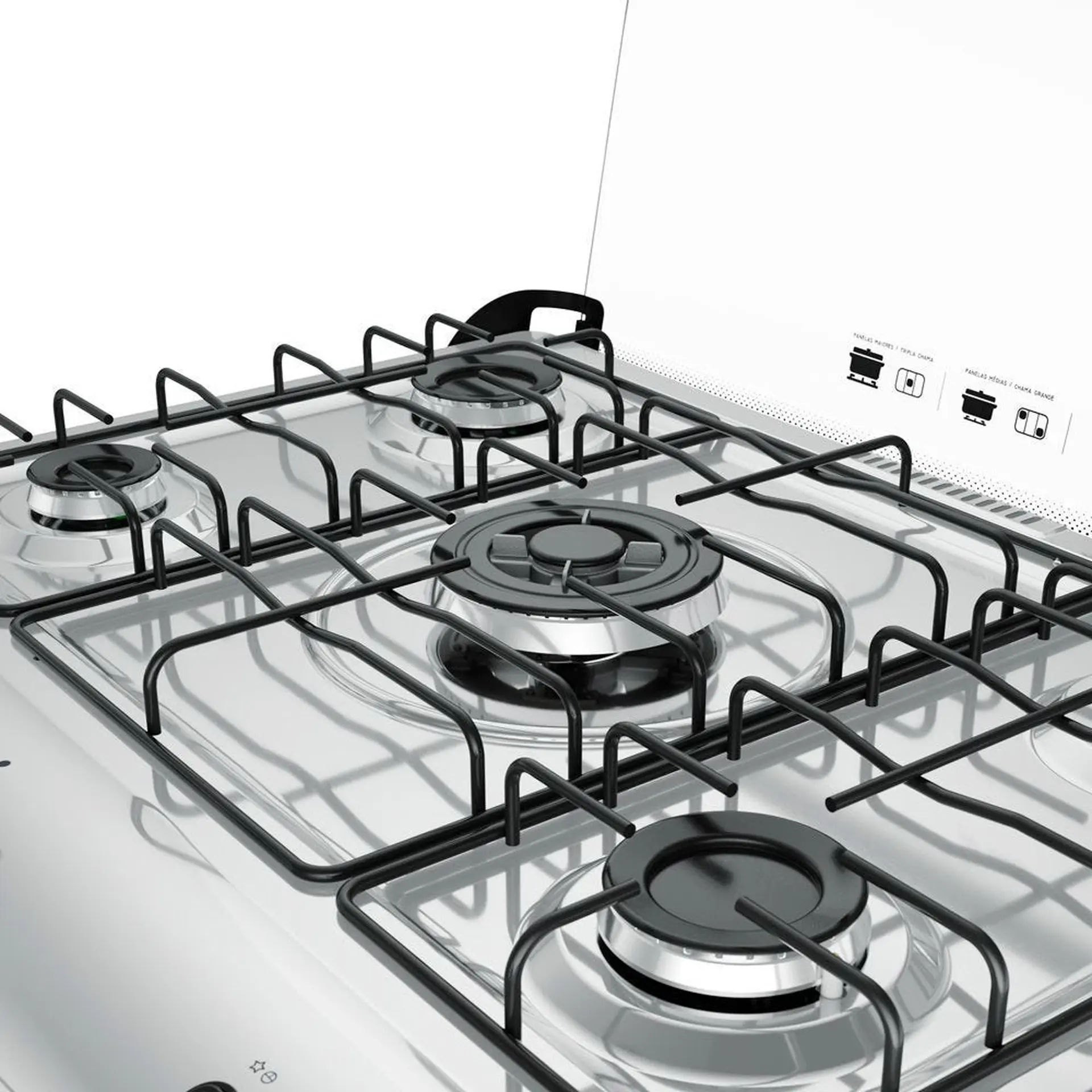 Fogão Mueller 5 Bocas Decorato G3 Automático Mesa de Inox Tripla Chama - Preto E Branco