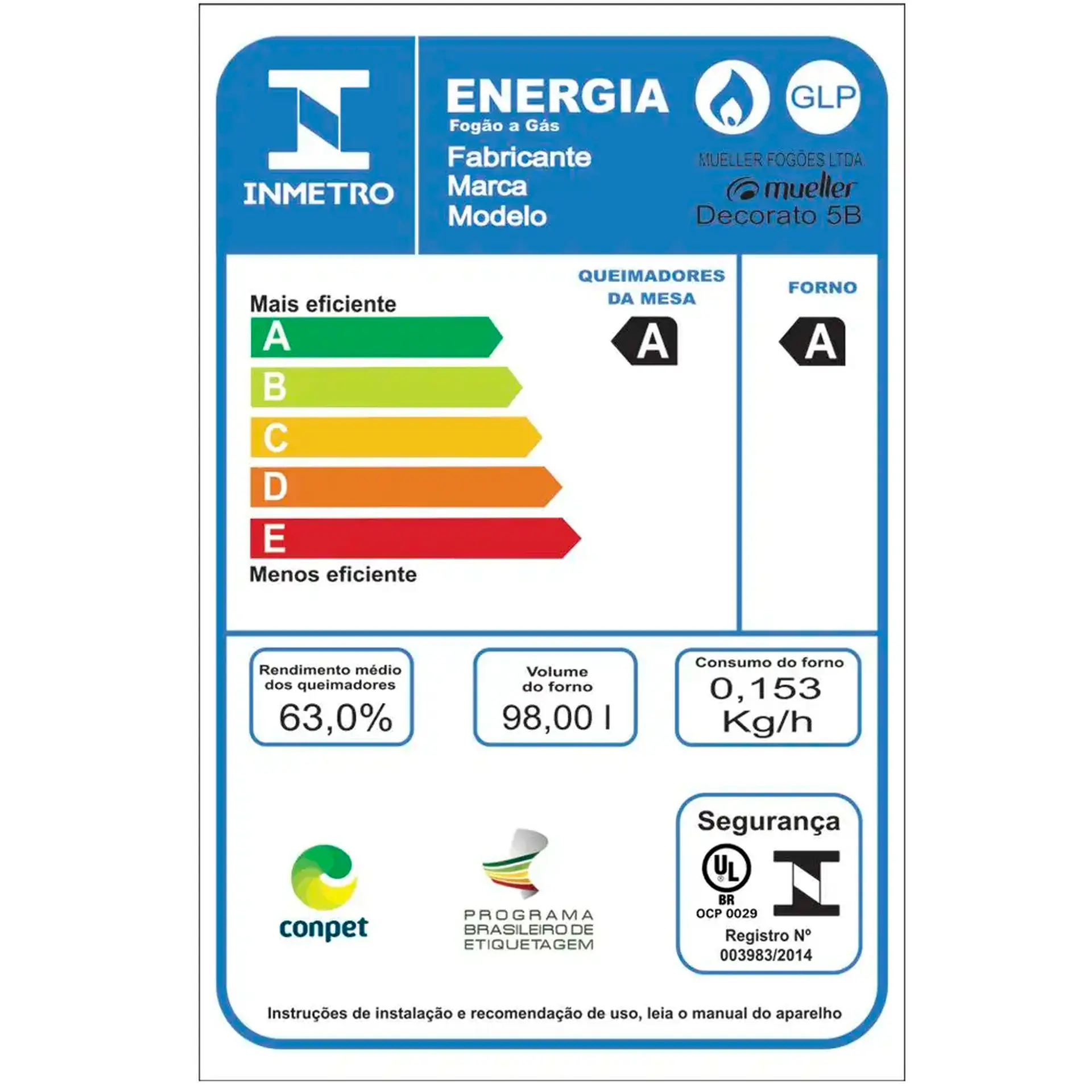 Fogão Mueller 5 Bocas Decorato G3 Automático Mesa de Inox Tripla Chama - Preto E Branco