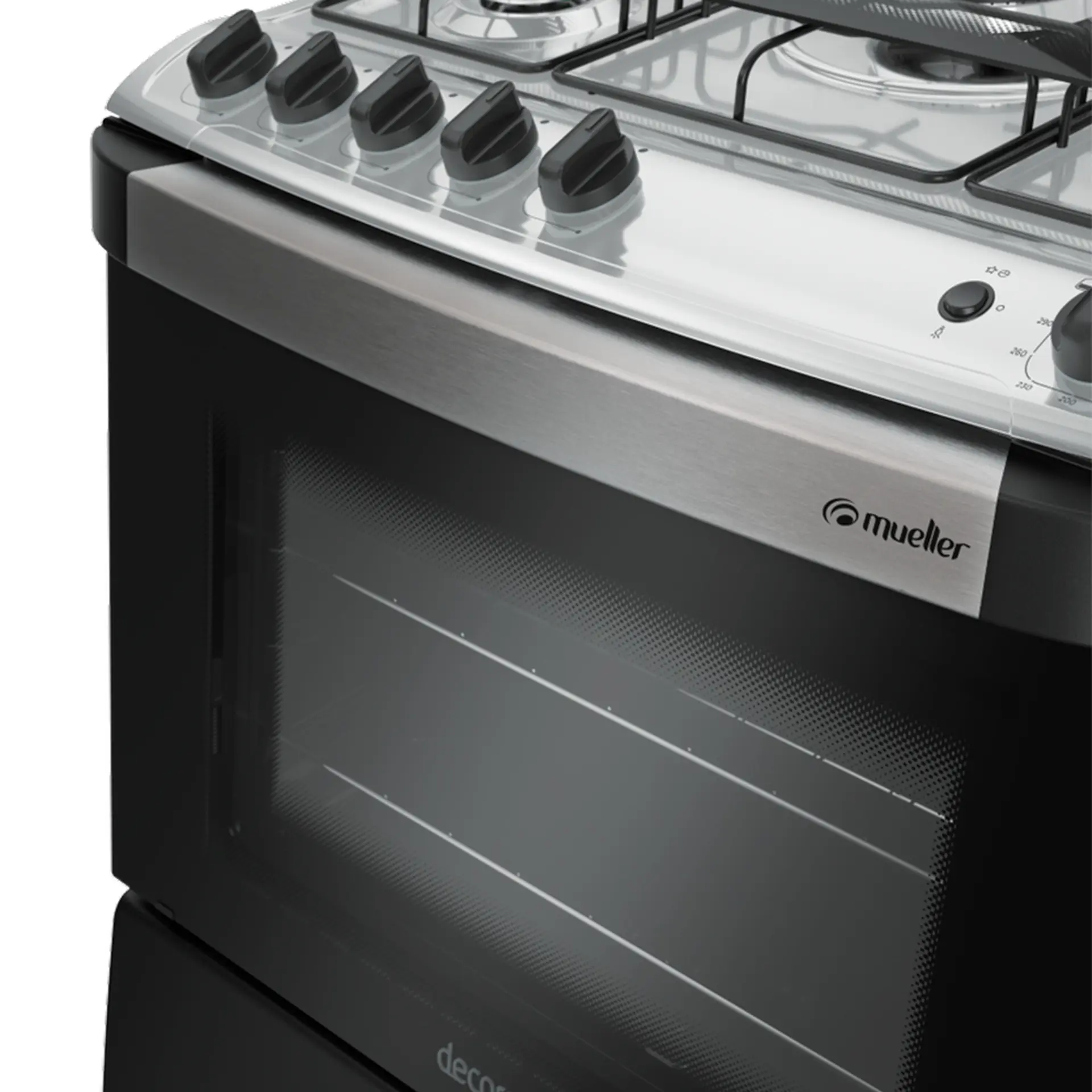 Fogão Mueller 5 Bocas Decorato G3 Automático Mesa de Inox Tripla Chama - Preto E Branco