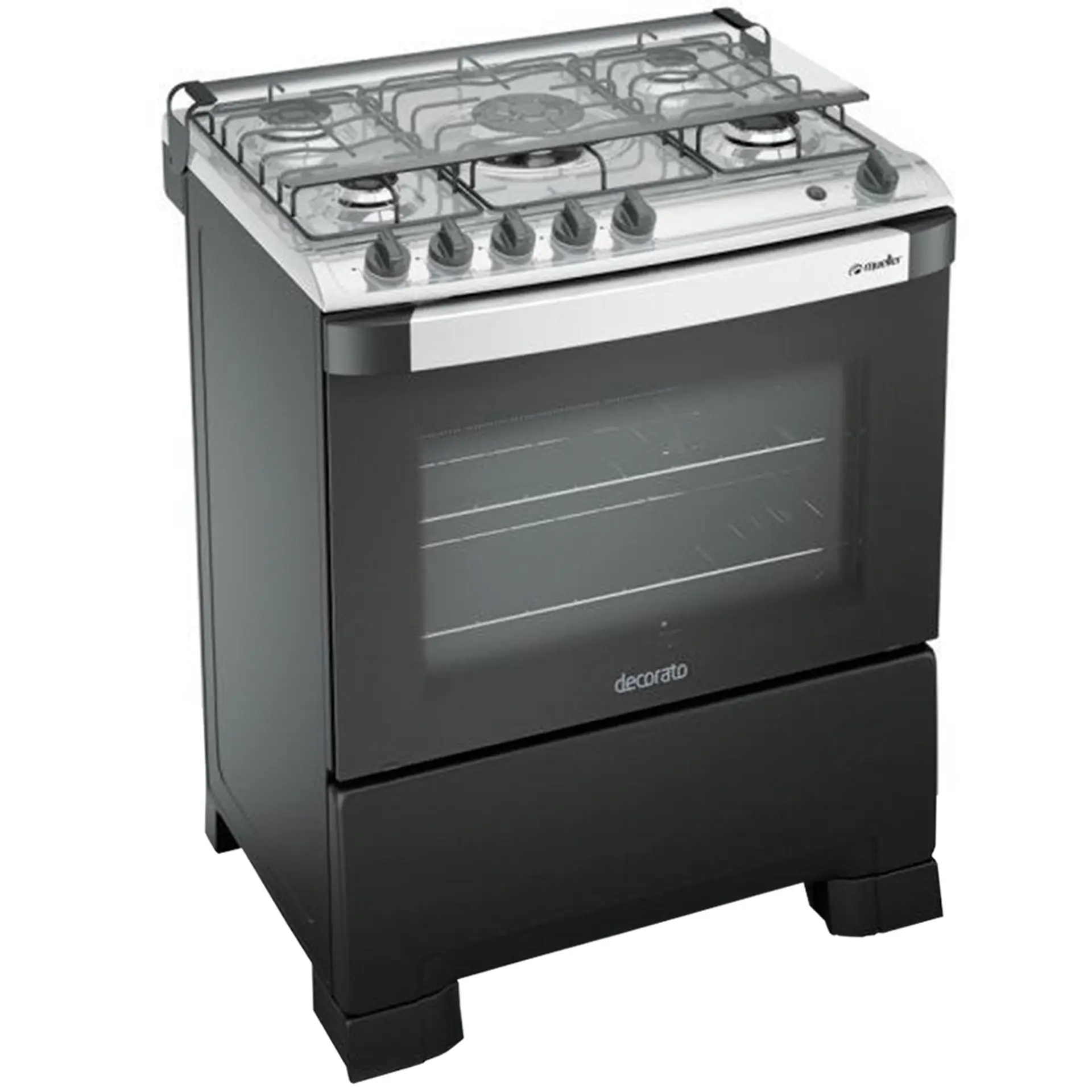 Fogão Mueller 5 Bocas Decorato G3 Automático Mesa de Inox Tripla Chama - Preto E Branco