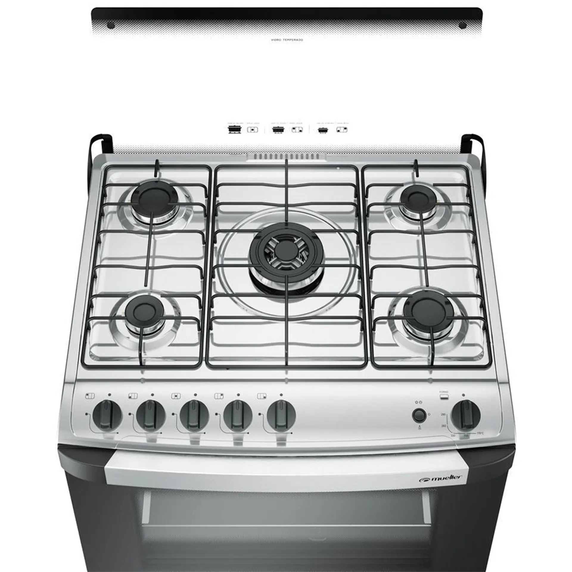 Fogão Mueller 5 Bocas Decorato G3 Automático Mesa de Inox Tripla Chama - Preto E Branco