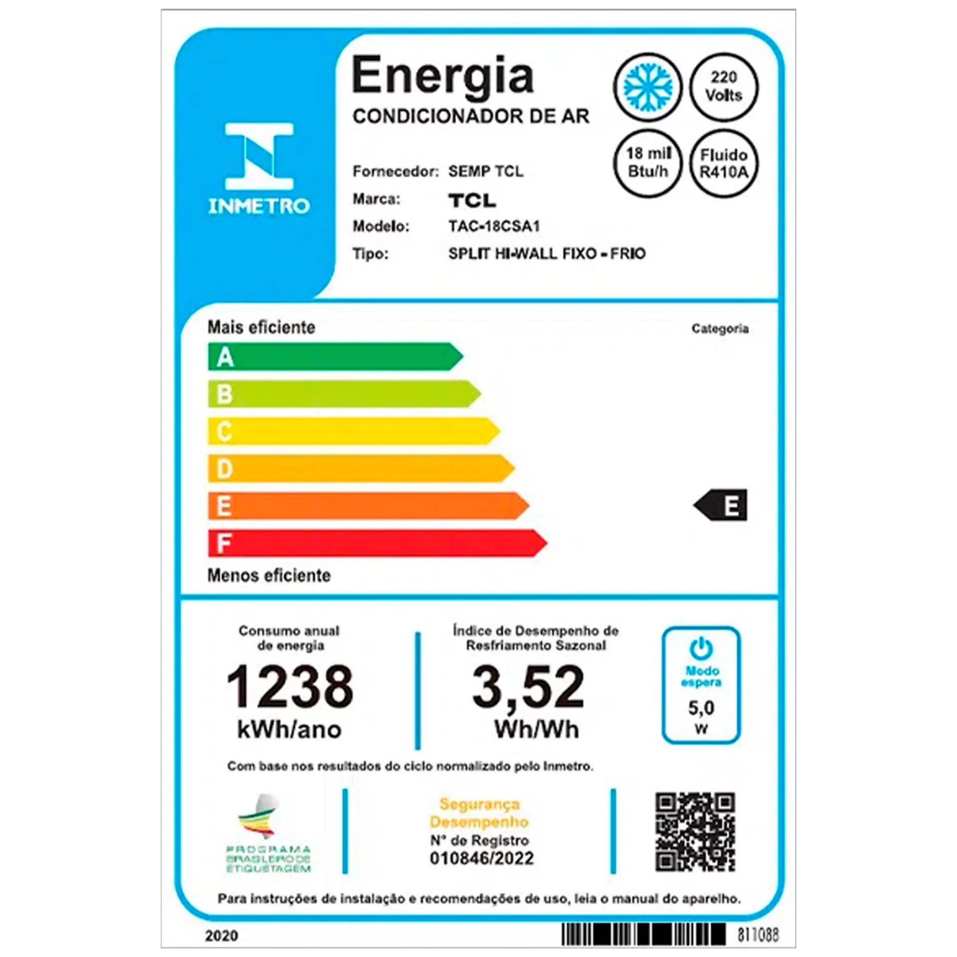 Ar Condicionado Split Hi Wall TCL 18.000 BTUs Frio TAC-18CSA1 - 220 Volts