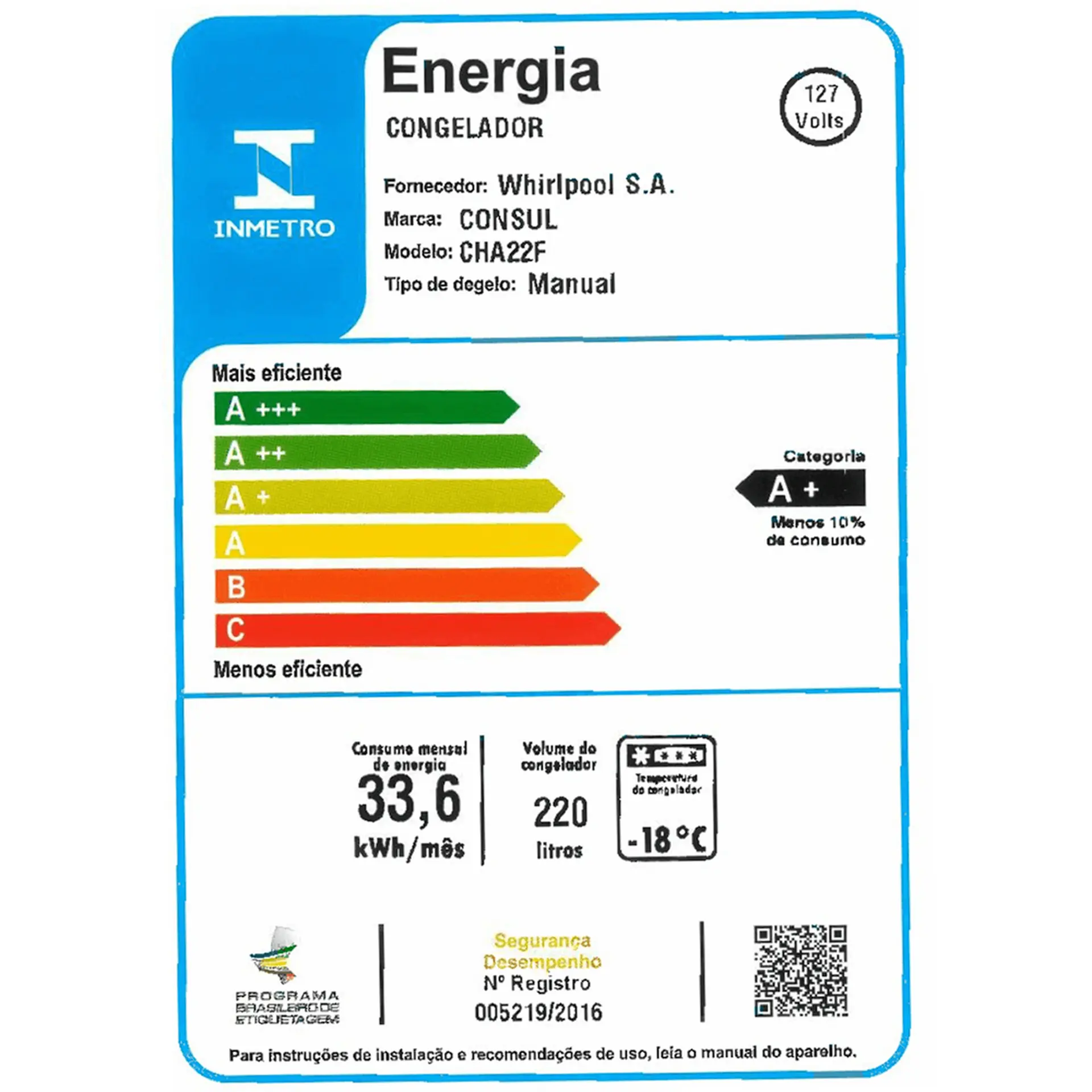 Freezer Consul 220L 1 Porta Horizontal Degelo Manual CHA22FB - Branco - 220 Volts