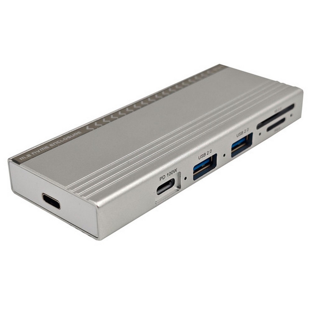 Gaveta Externa Case para SSD M.2 NVME para Type-C com 2 USB 2.0 e Leitor Micro SD + SD + Type-C Prata F3 28