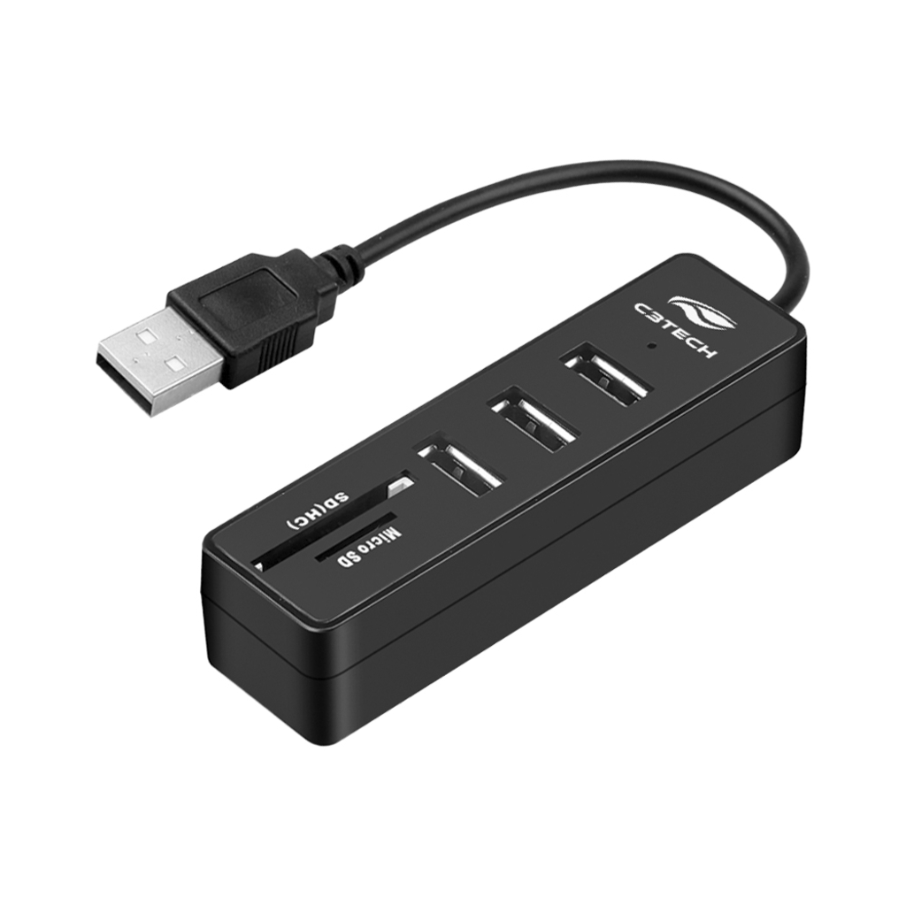 Hub USB 2.0 3 Portas + Leitor Micro SD + SD C3tech Preto - HU-L200BK