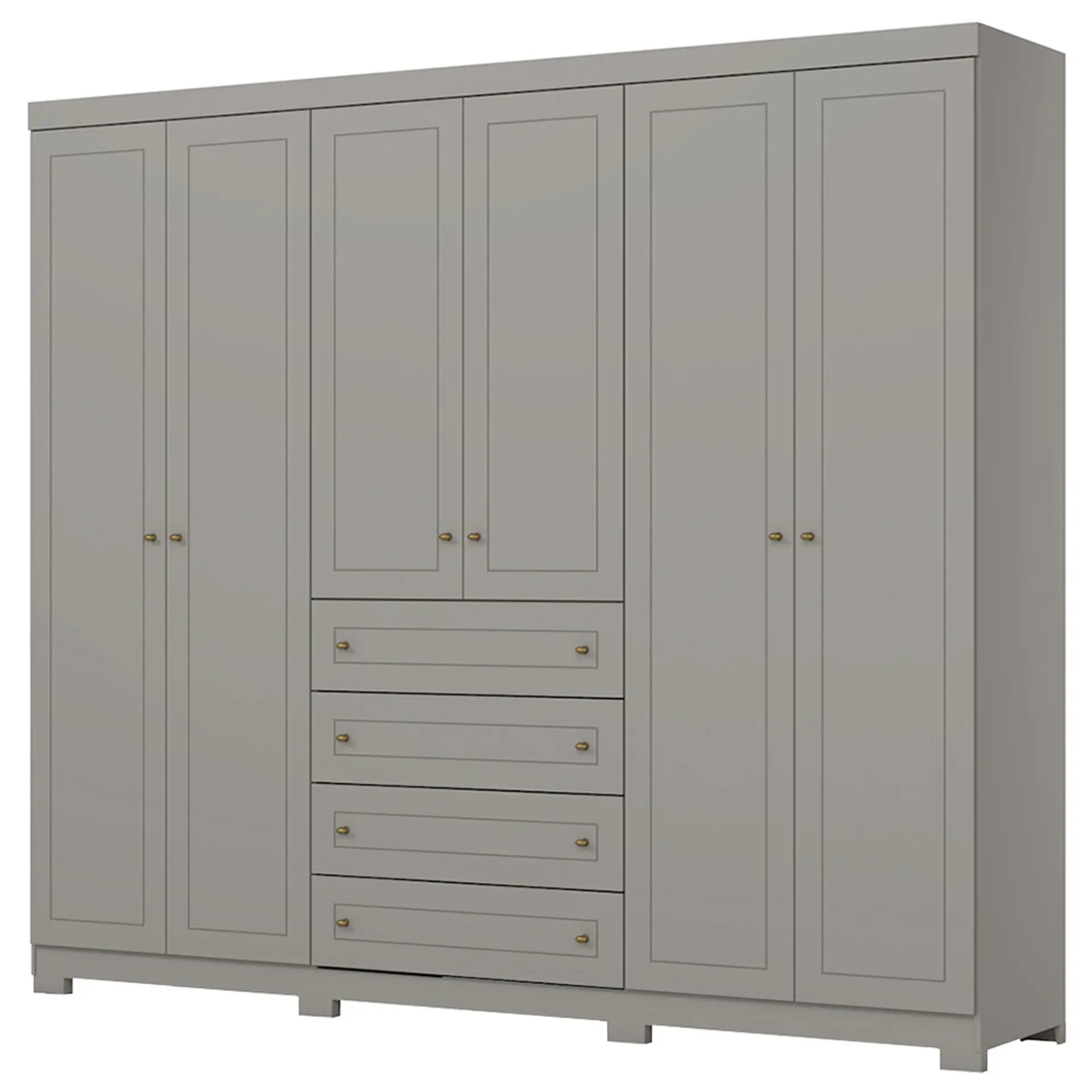 Guarda-Roupa Casal 6 Portas Bater 4 Gavetas Americano Henn Roupeiro - Cinza