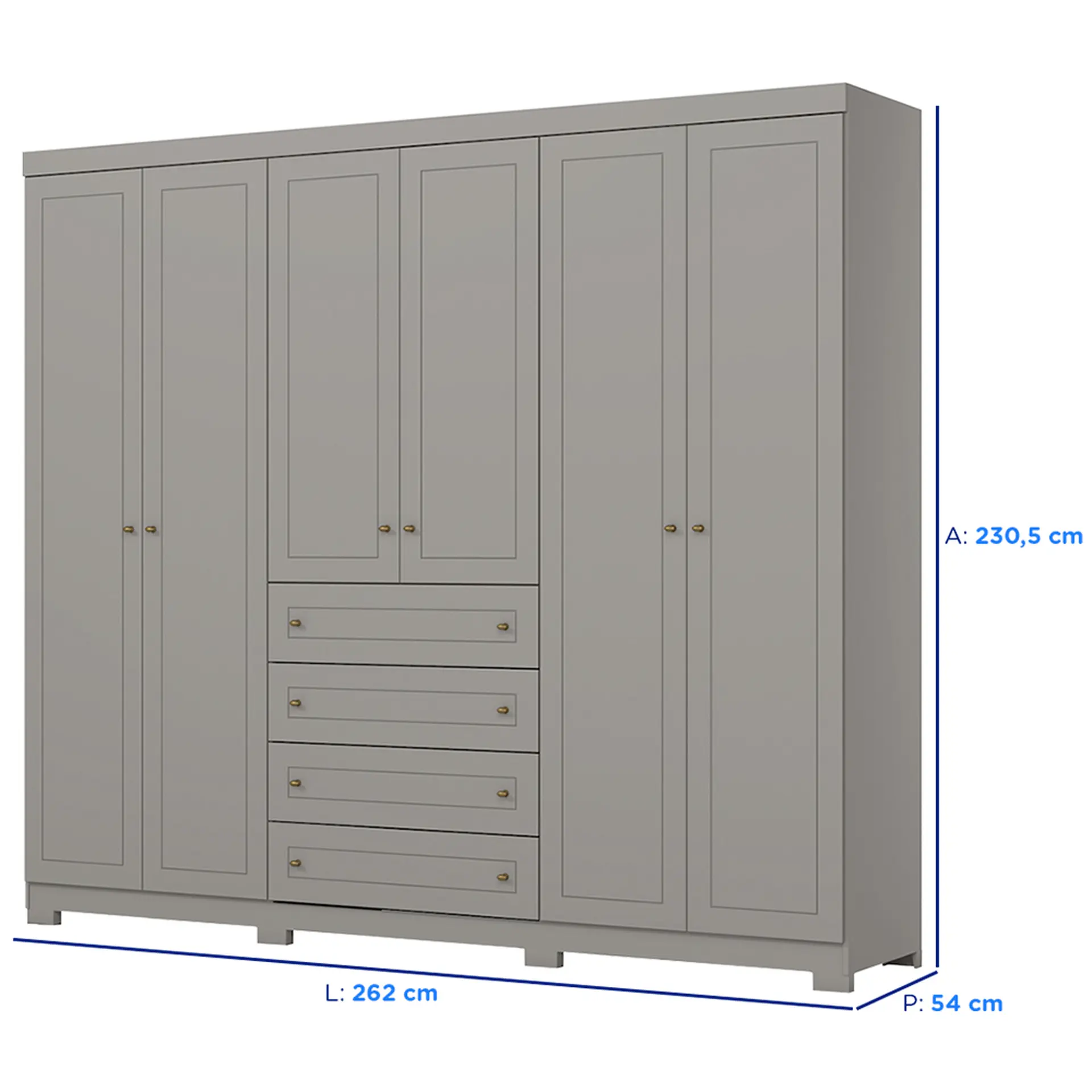 Guarda-Roupa Casal 6 Portas Bater 4 Gavetas Americano Henn Roupeiro - Cinza