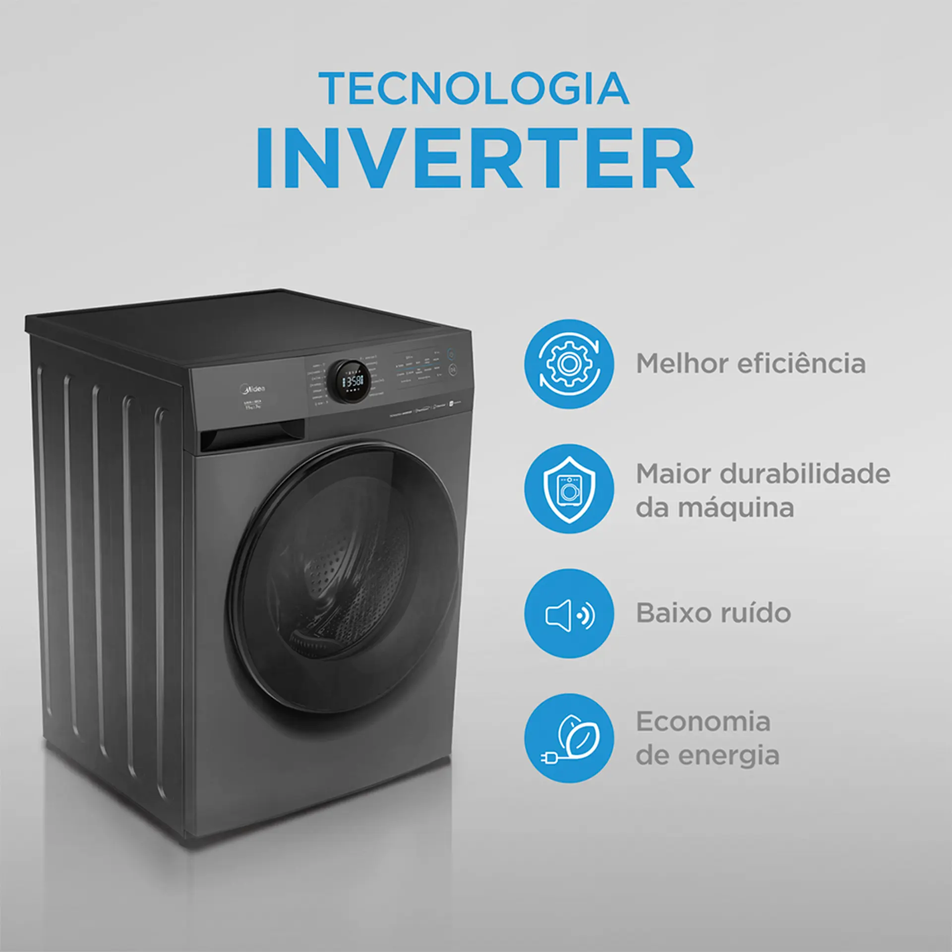 Lava e Seca Midea Slim HealthGuard 11kg MF201D110WB/GK-0 - Titanium - 110 Volts