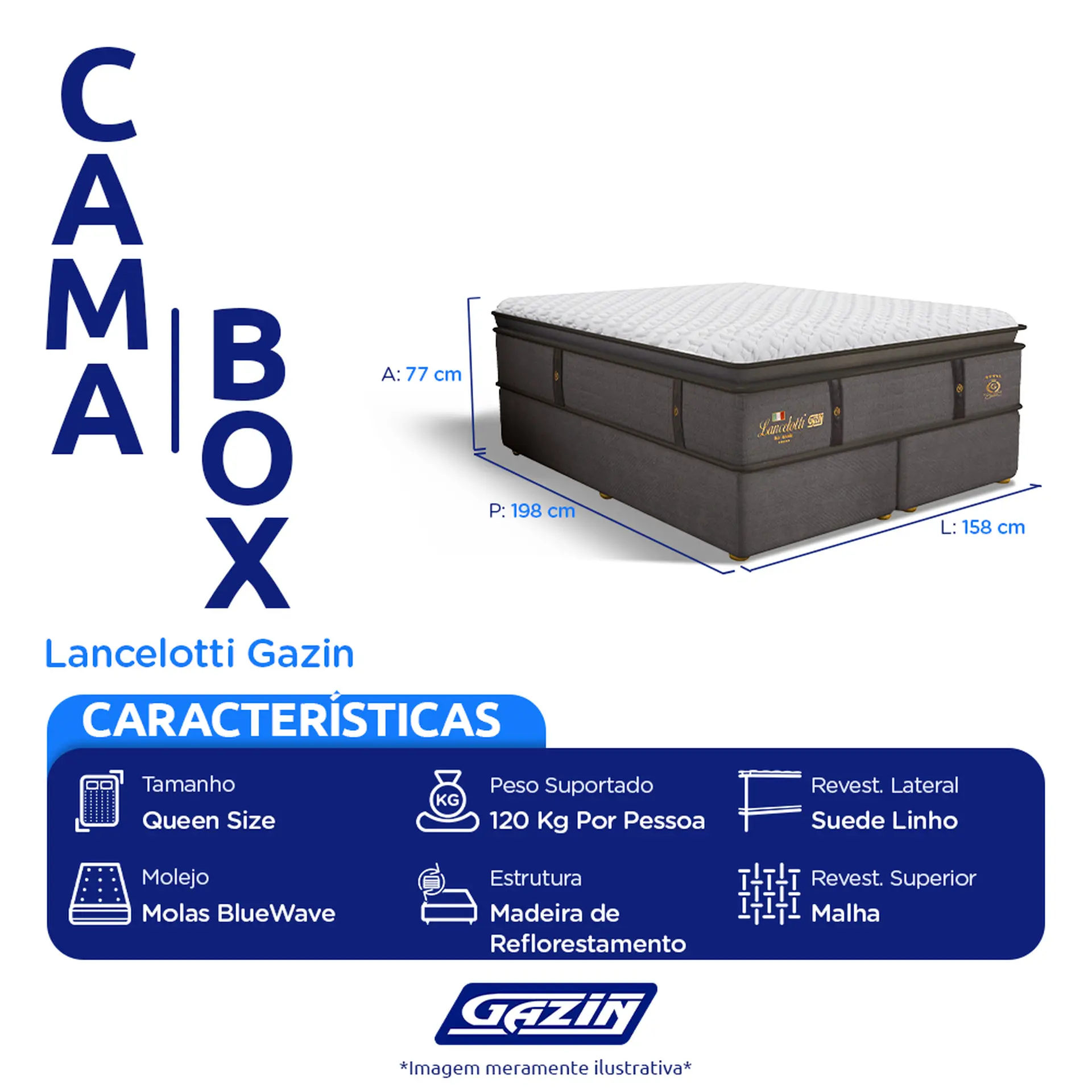Colchão Cama Box Gazin Molas BlueWave Queen Size Lancelotti 158x198