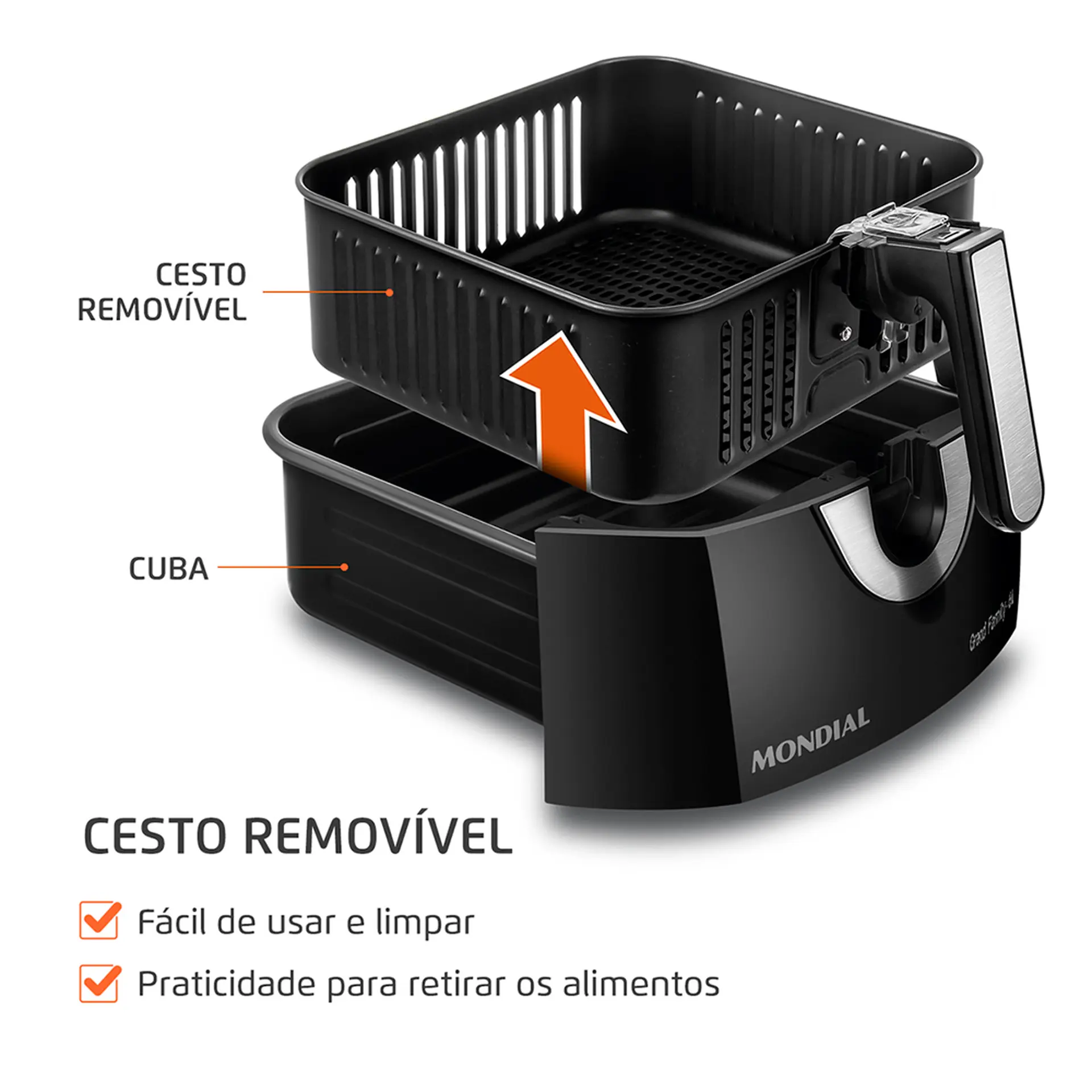 Fritadeira Elétrica Air Fryer Mondial AFN-60-BI 6L 1900W - Preto/Inox - 110 Volts