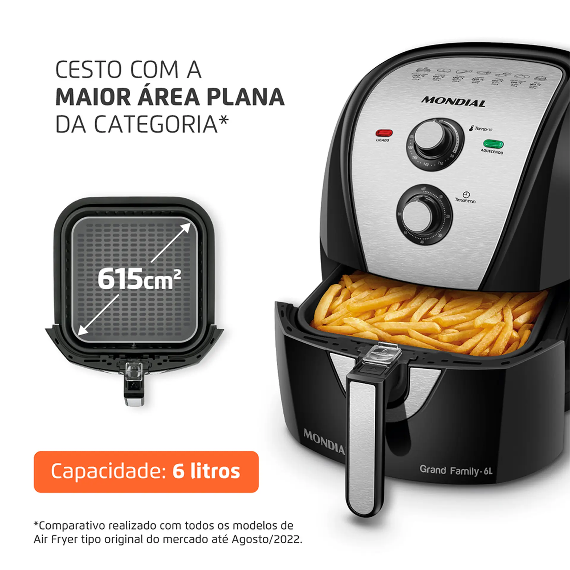 Fritadeira Elétrica Air Fryer Mondial AFN-60-BI 6L 1900W - Preto/Inox - 110 Volts