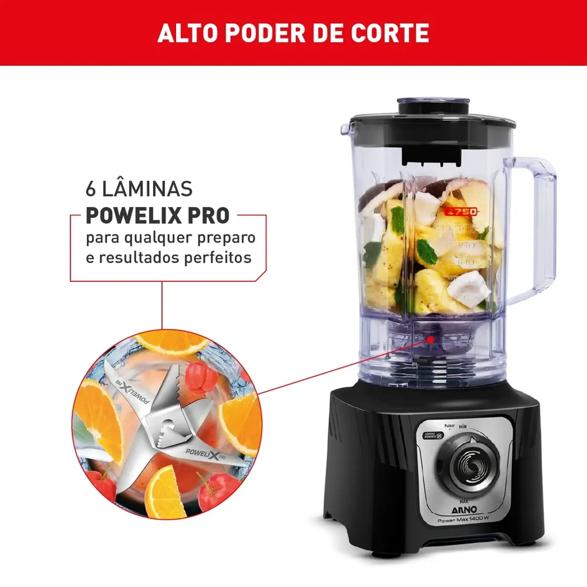Liquidificador Arno PowerMax 1400W 15 Velocidades LN - Preto - 220 Volts